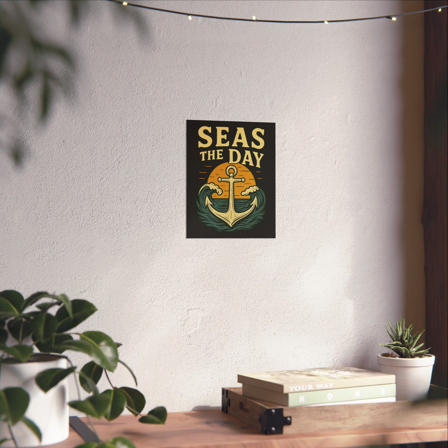 Poster - Seas the Day Anchor Sunset Design Nautical Decor Inspirational Reminder Beach Decoration