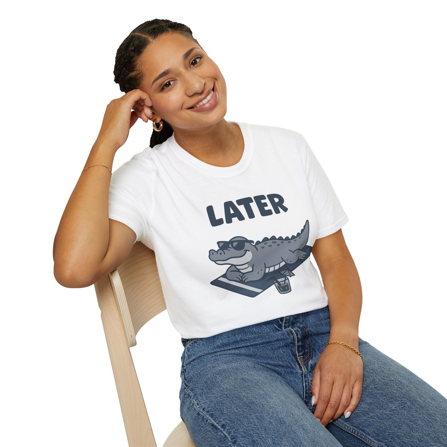 Later Gator Lounge Graphic Tee - Funny Alligator T-Shirt, Summer Vacation Humor, Cute Animal Tee, Relax Gift for Him and Her