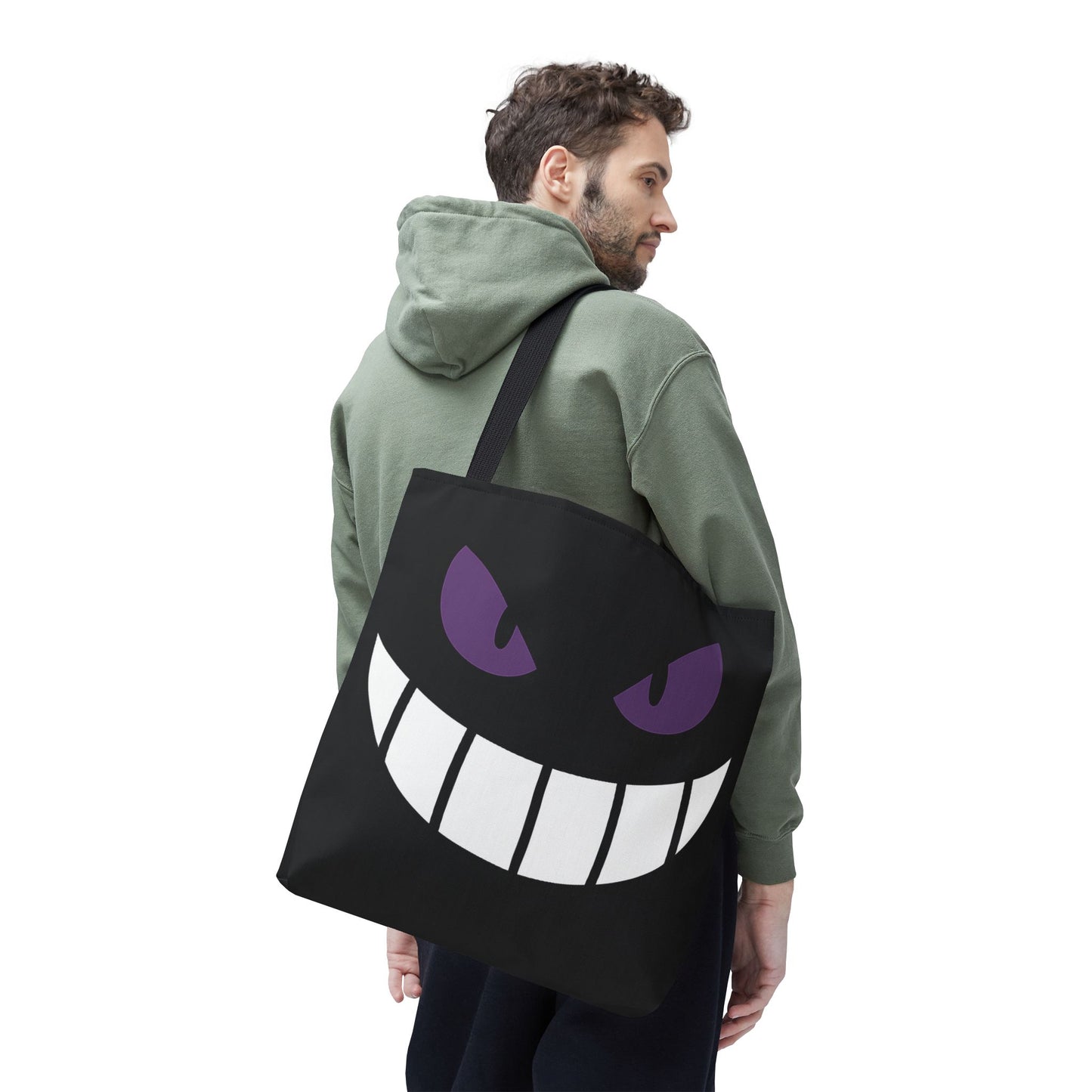 Evil Grin Tote Bag, Spooky Purple Eyes Reusable Shopping Bag, Creepy Cute Halloween Tote, Gothic Horror Canvas Bag, Gamer Room Accessory