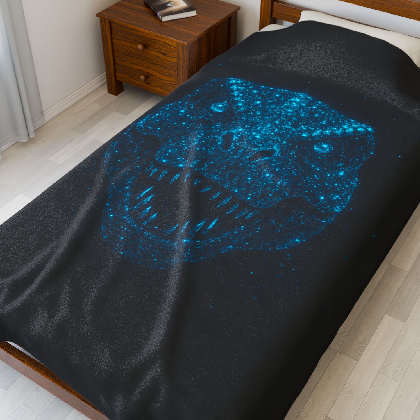 Bioluminescent-Style T-Rex Blanket - Neon Blue Dinosaur Throw for Kids, Teens and Gamers - Soft Cozy Dino Bedding, Unique Jurassic Gift