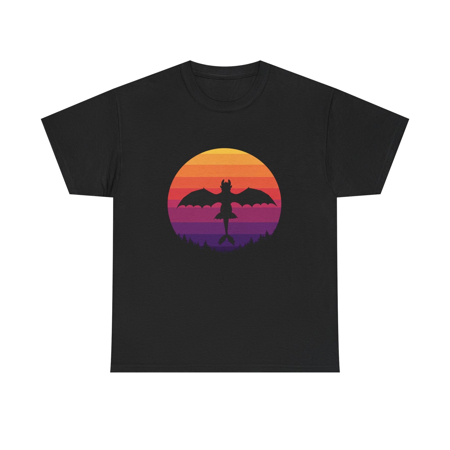 Night Dragon Sunset T-Shirt | Retro Dragon Silhouette Tee | Fantasy Dragon Shirt | Unisex Graphic Tee | Gift for Dragon Lovers