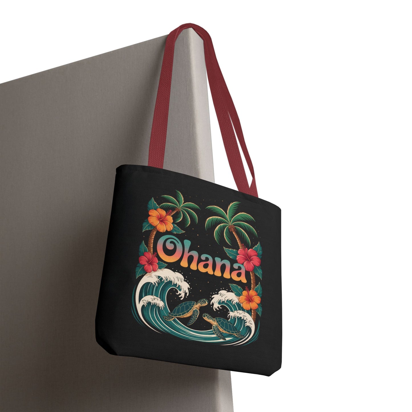 Ohana Tote Bag – Hawaiian Beach Tote with Sea Turtles & Palm Trees – Floral Tropical Reusable Bag, Summer Gift, Aesthetic Travel Purse