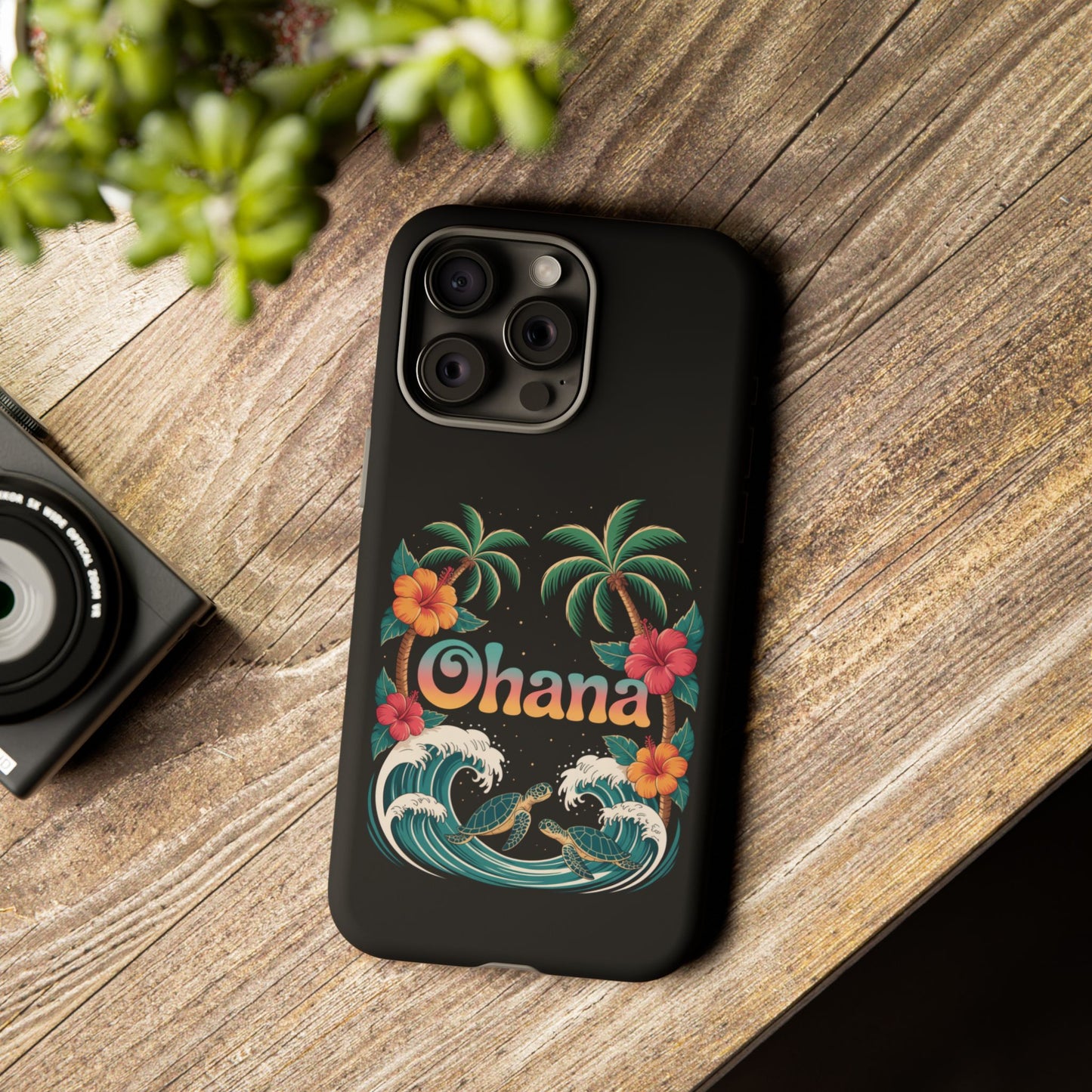 Tropical Ohana iPhone Case - Beach Vibes Cover with Palms, Hibiscus and Turtles - Rugged and Glossy Summer Phone Protector