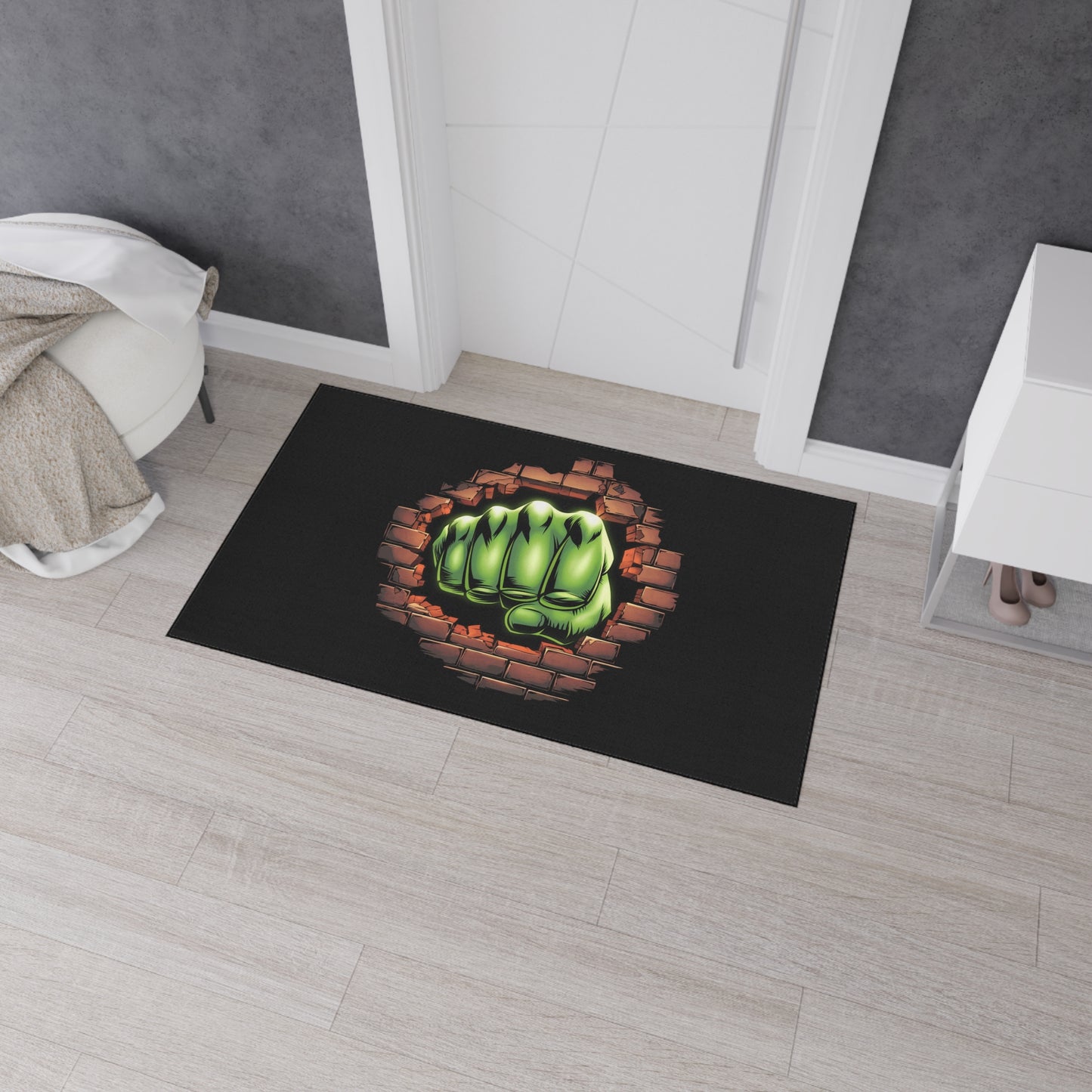 Green Fist Floor Mat Geeky Home Decor Comic Book Gift Welcome Mat Door Mat
