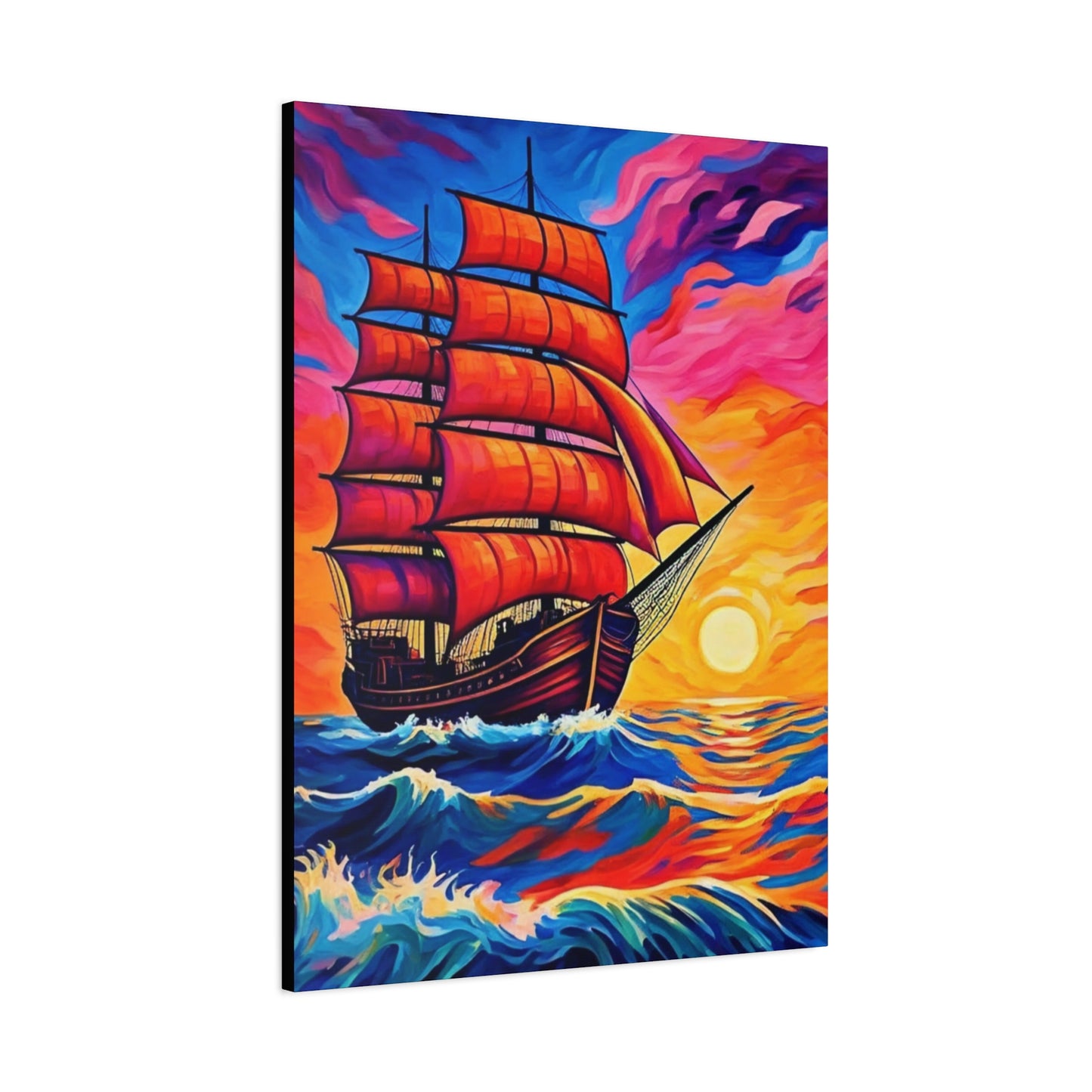 Canvas Art - Ship Sailing at Sunset