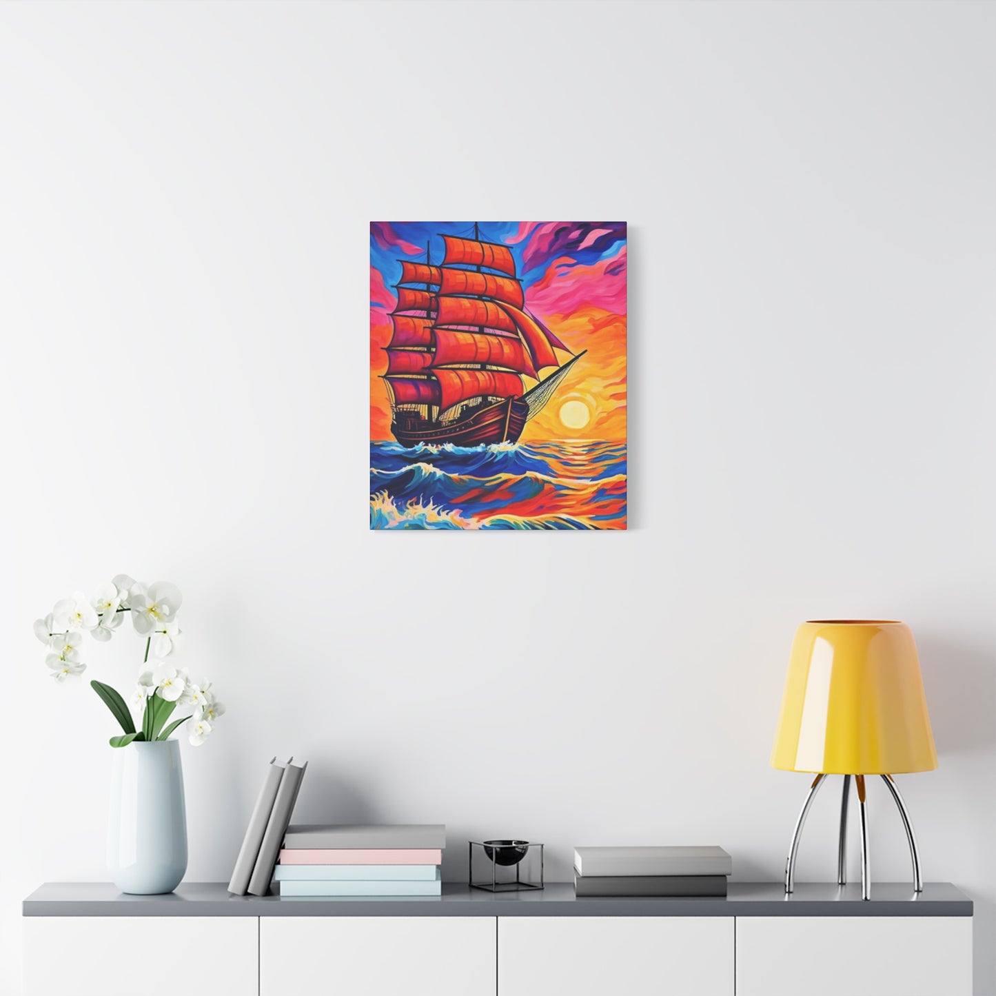 Canvas Art - Ship Sailing at Sunset
