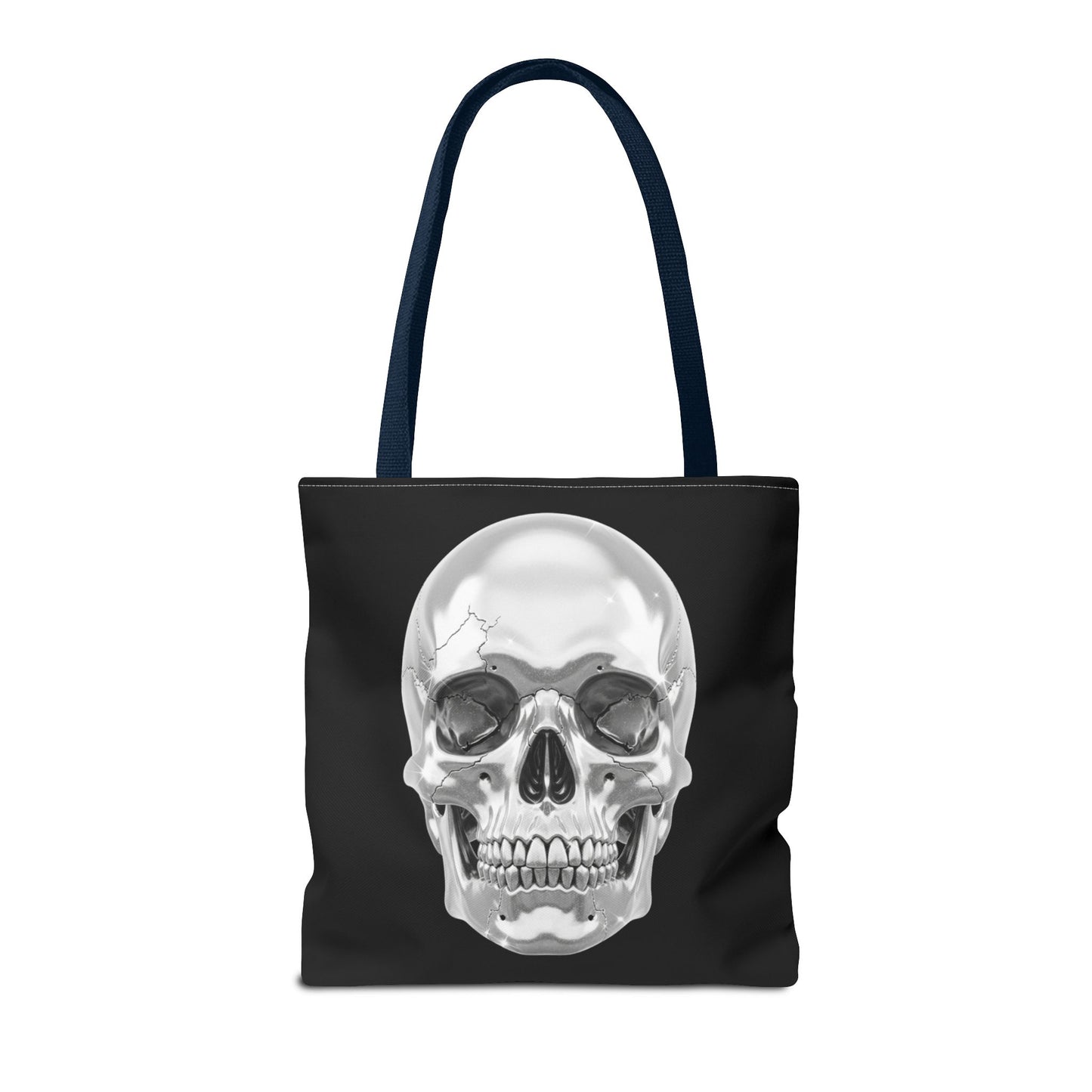 Chrome Skull Tote Bag, Gothic Halloween Canvas Tote, Metallic Skull Design Bag, Spooky Season Accessory, Skull Gift Tote For Horror Fans
