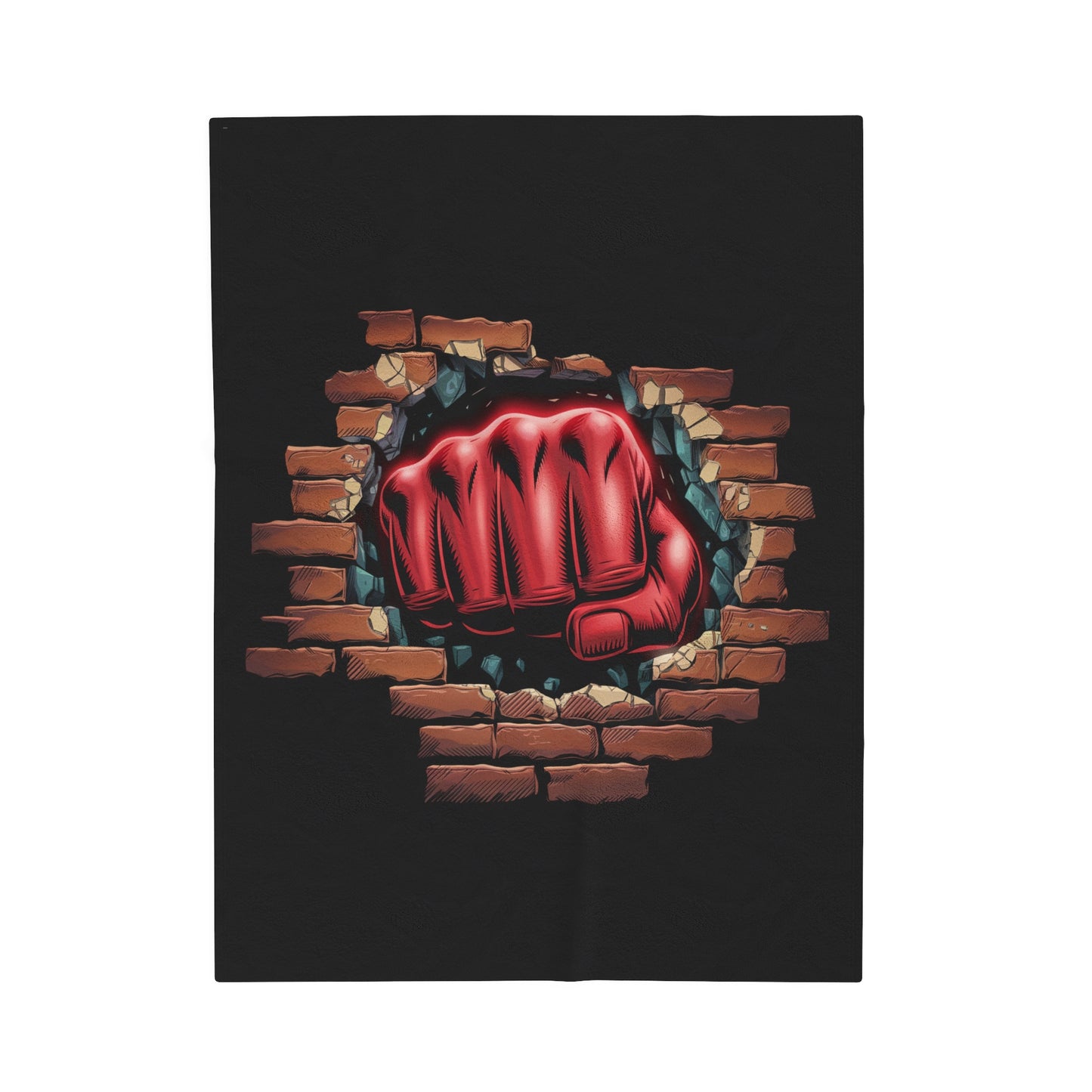 Plush Blanket - Red Fist Smashing Through Brick Wall Design