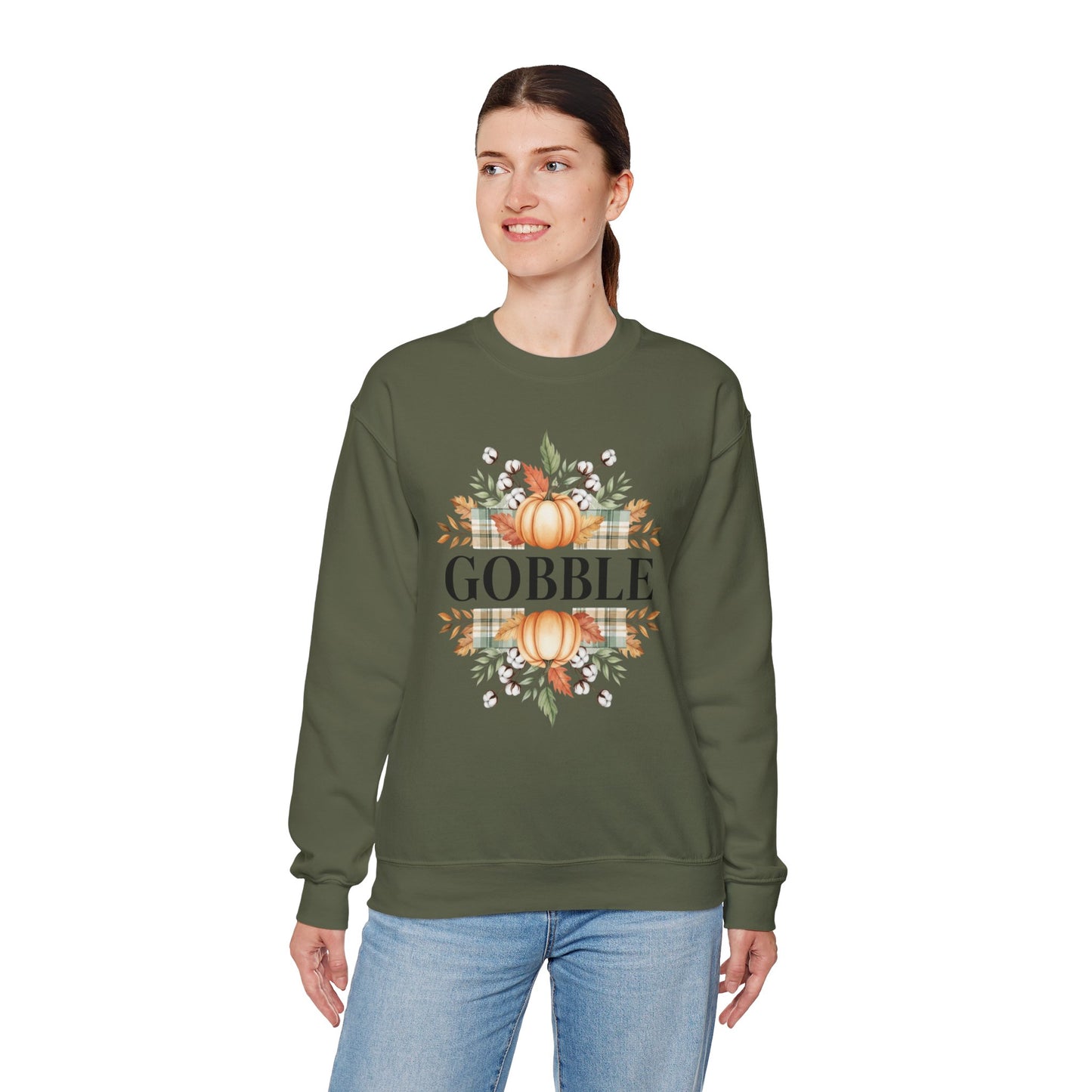 Gobble Turkey Sweatshirt, Thanksgiving Gobble Crewneck, Autumn Pumpkin Leaves Pullover, Fall Graphic Sweatshirt, Cozy Turkey Shirt