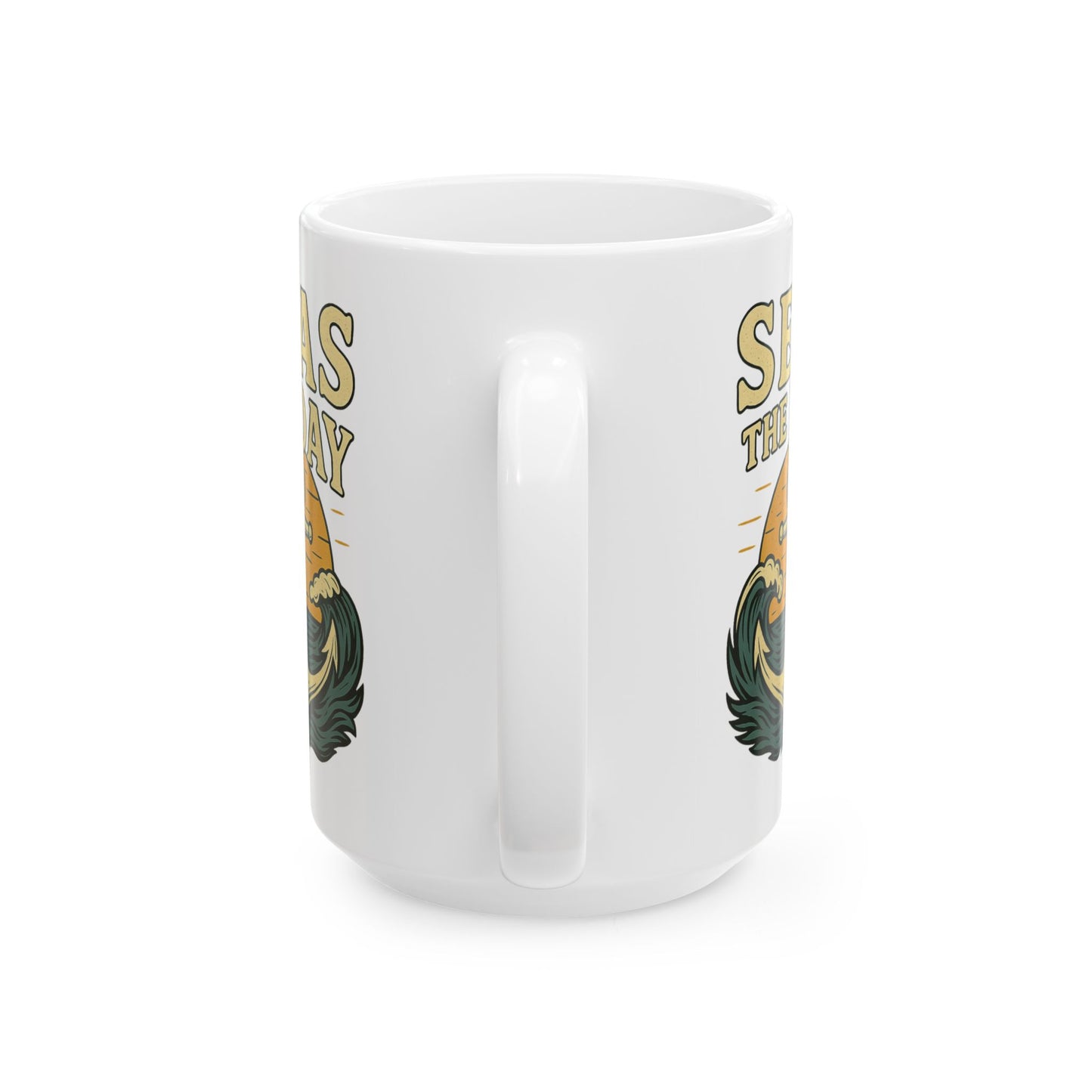 Seas the Day Coffee Mug – Nautical Anchor Ocean Sunset Cup, Funny Motivational Gift for Coffee Lovers, Sailors & Beach Vibes