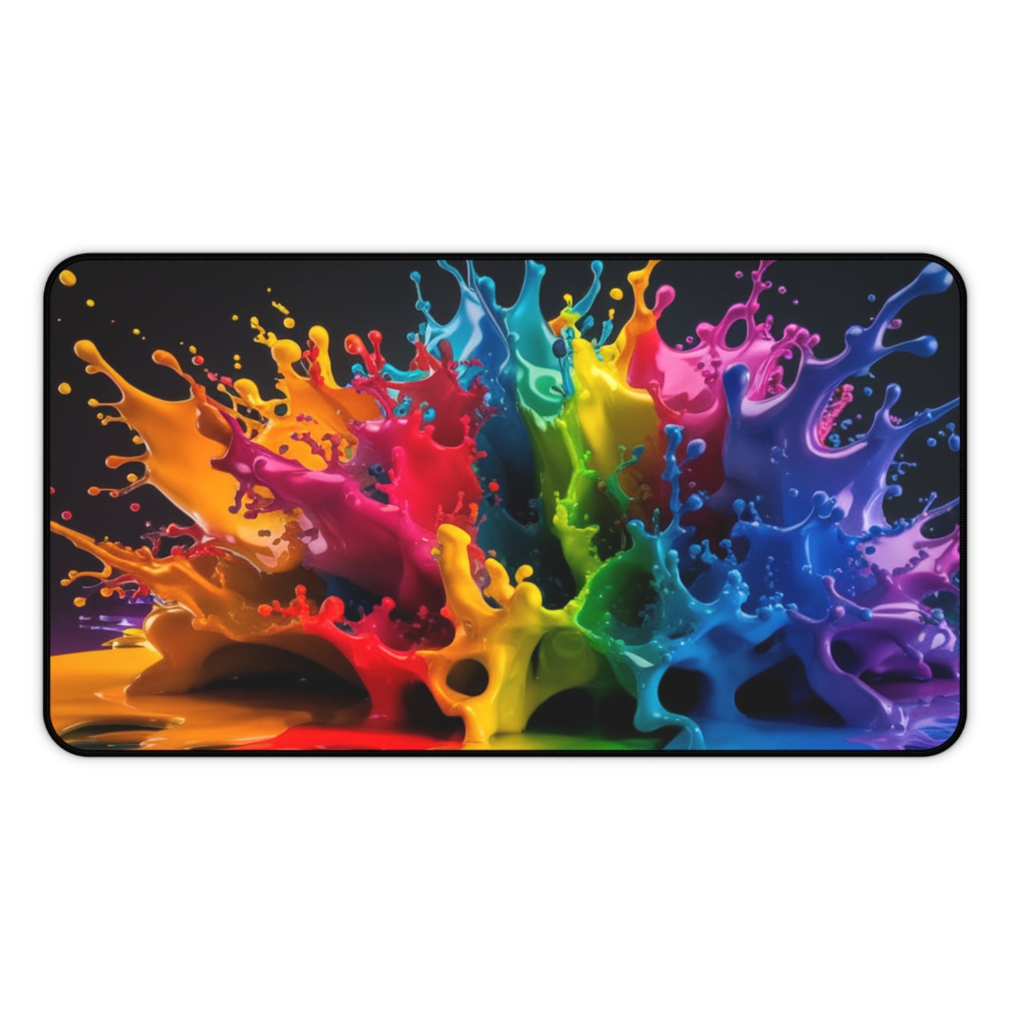 Color Splash Desk Mat – Vibrant Rainbow Paint Splash Mouse Pad, Large Non-Slip Gaming Mat, Artistic Desk Pad, Creative Office Decor