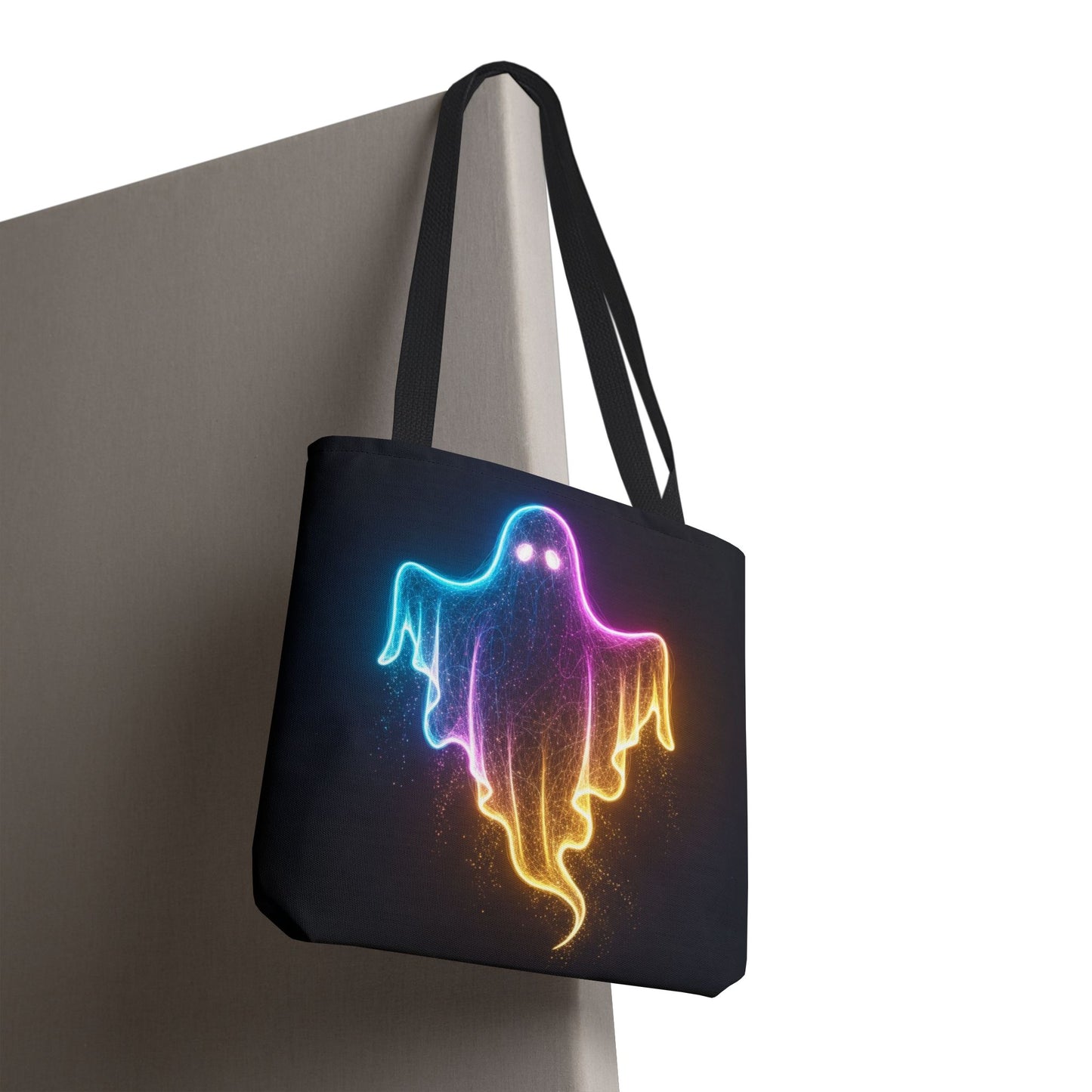 Neon Ghost Tote Bag - Bright Colorful Ghost Print Shoulder Tote, Spooky Cute Reusable Canvas Bag, Halloween Aesthetic Everyday Carry