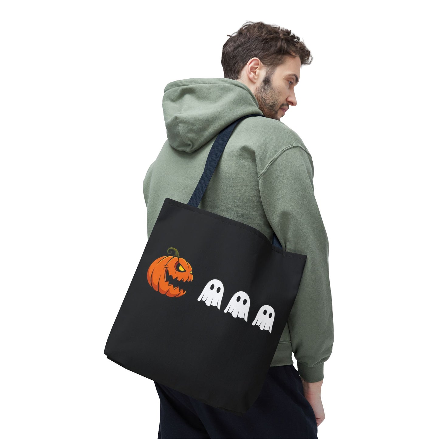 Halloween pumpkin ghost tote bag, spooky trick or treat canvas bag, ghost pumpkin design reusable tote, spooky season gift tote