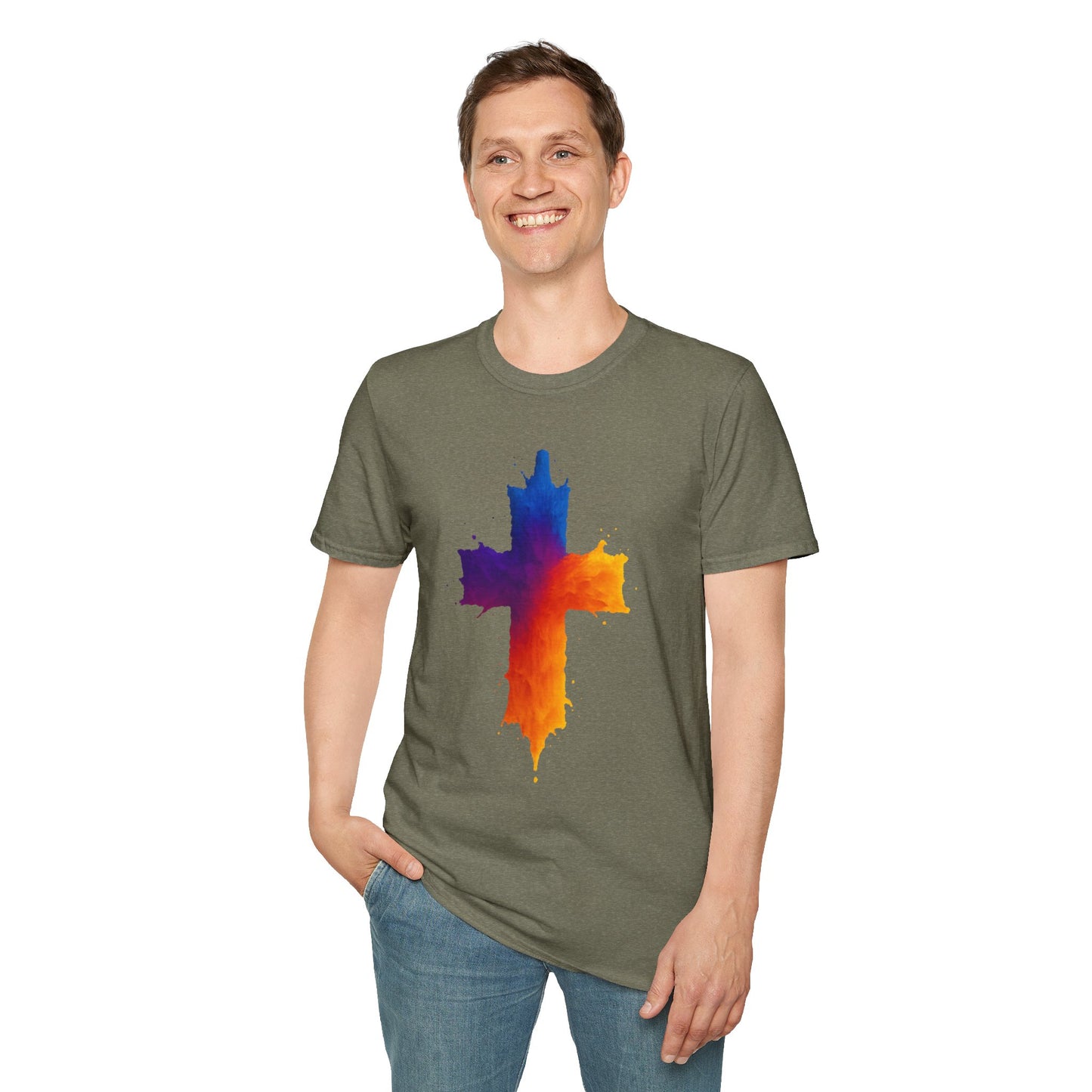 Colorful Abstract Cross T‑Shirt | Bold Grunge Paint Splatter Christian Tee | Unique Vibrant Gift | Inspirational Faith Graphic Shirt