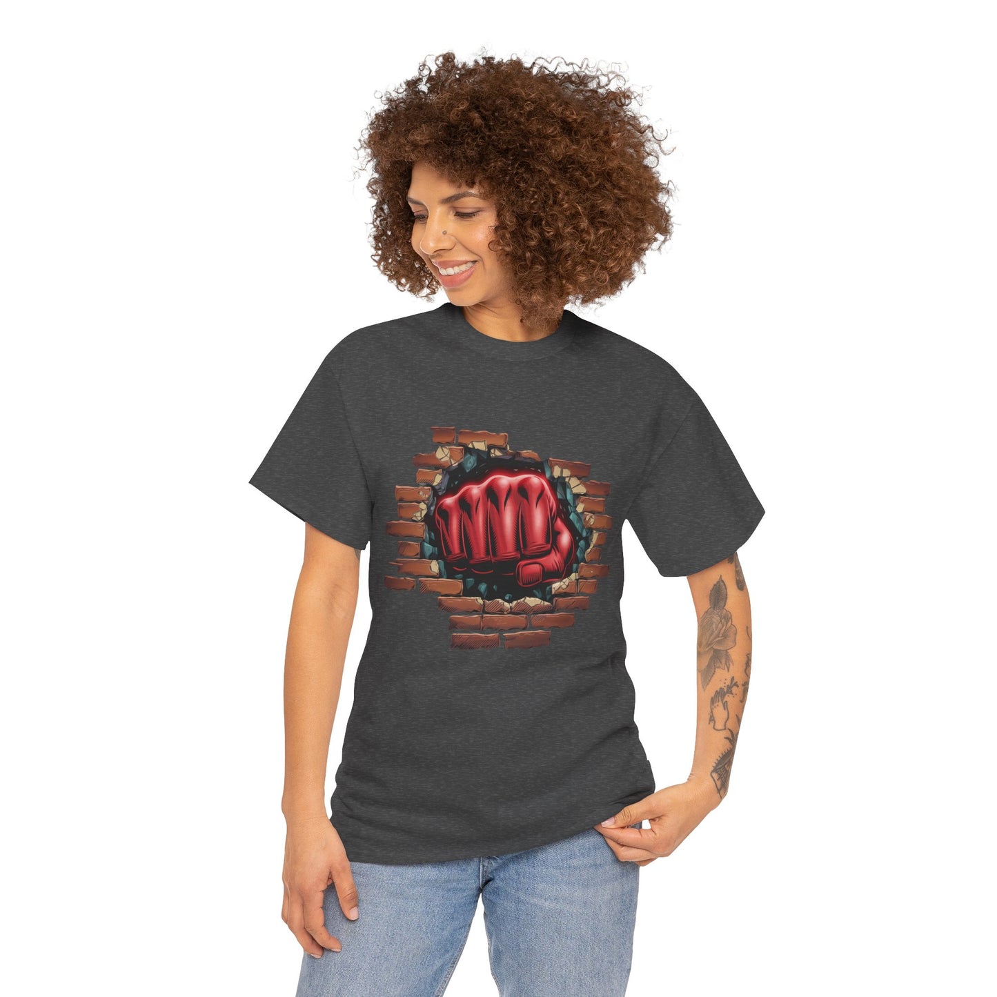 Impact Fist Graphic T-Shirt – Punch Through Brick Wall Design | Bold Streetwear Tee for Fighters, Gym & Edge-Lovers