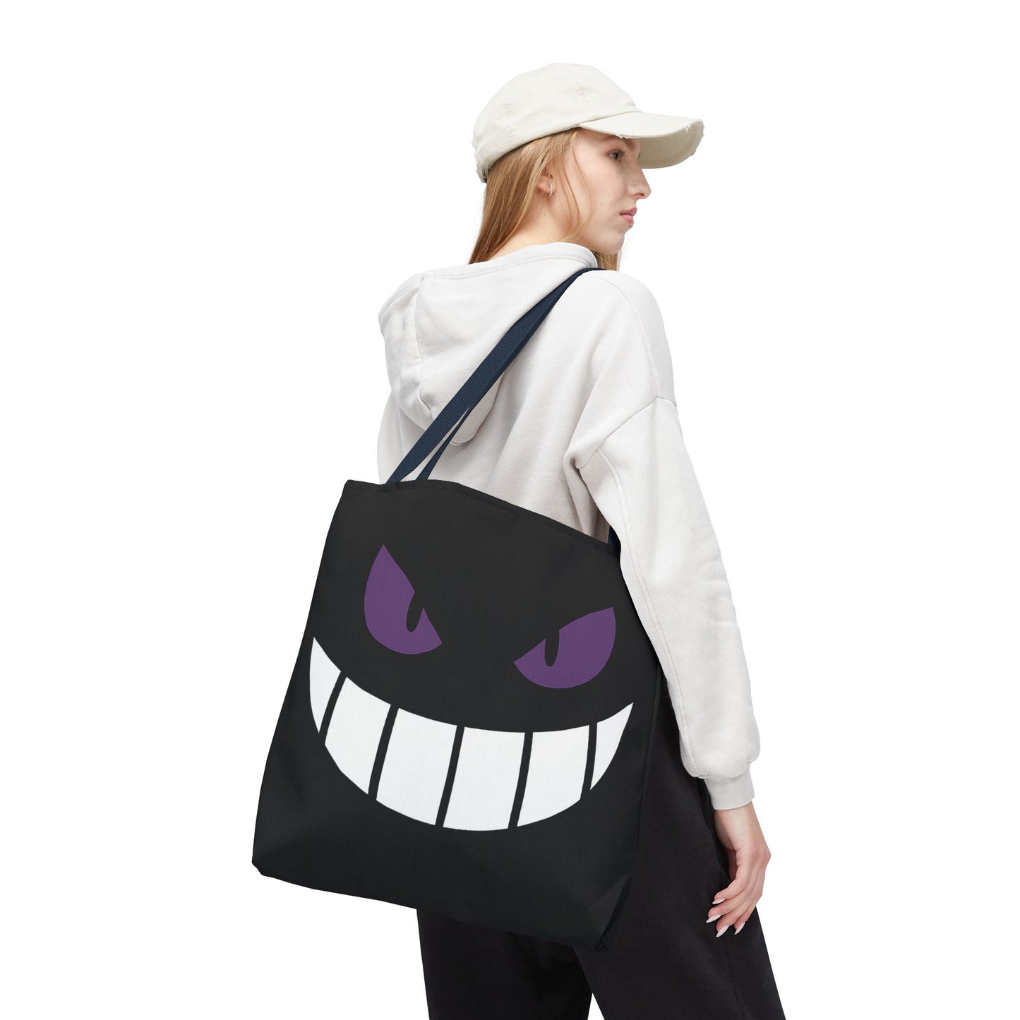 Evil Grin Tote Bag, Spooky Purple Eyes Reusable Shopping Bag, Creepy Cute Halloween Tote, Gothic Horror Canvas Bag, Gamer Room Accessory