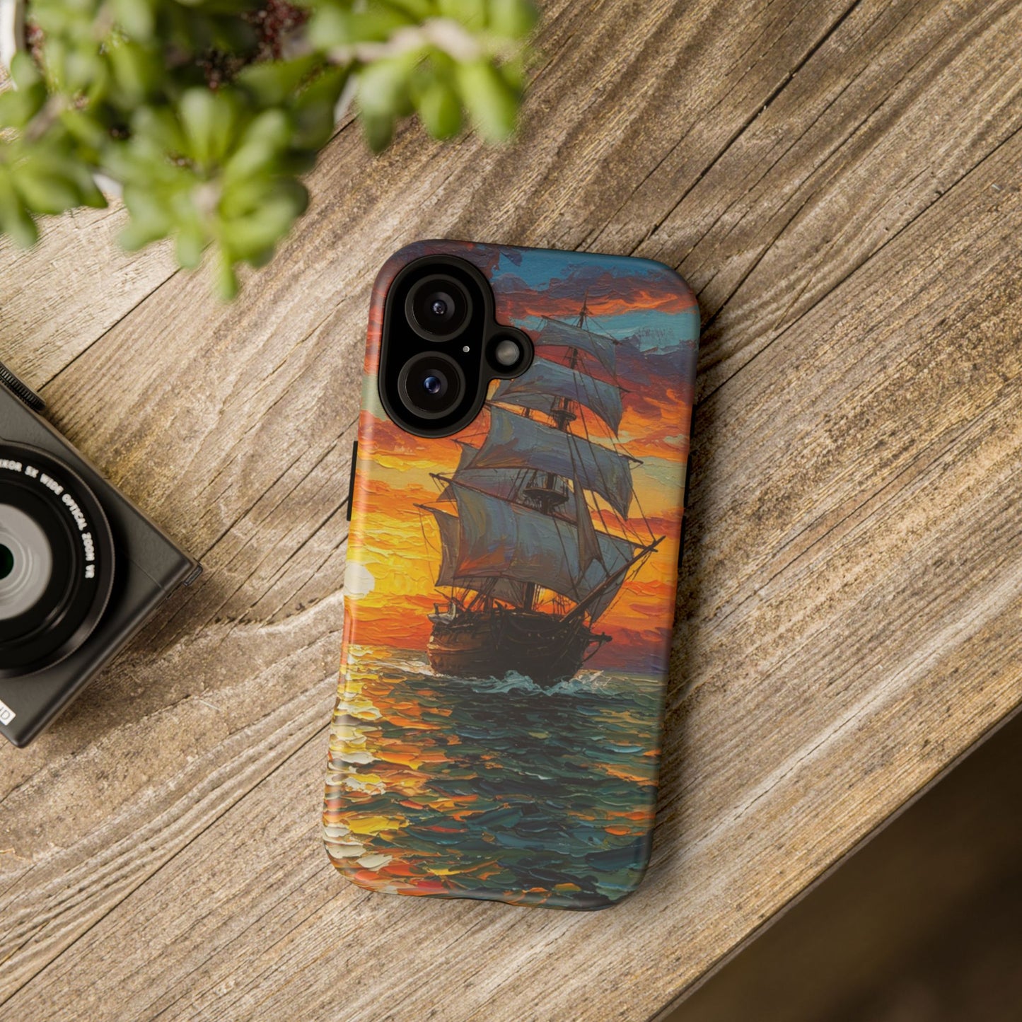 iPhone Case - Ship Sailing at Sunset Design