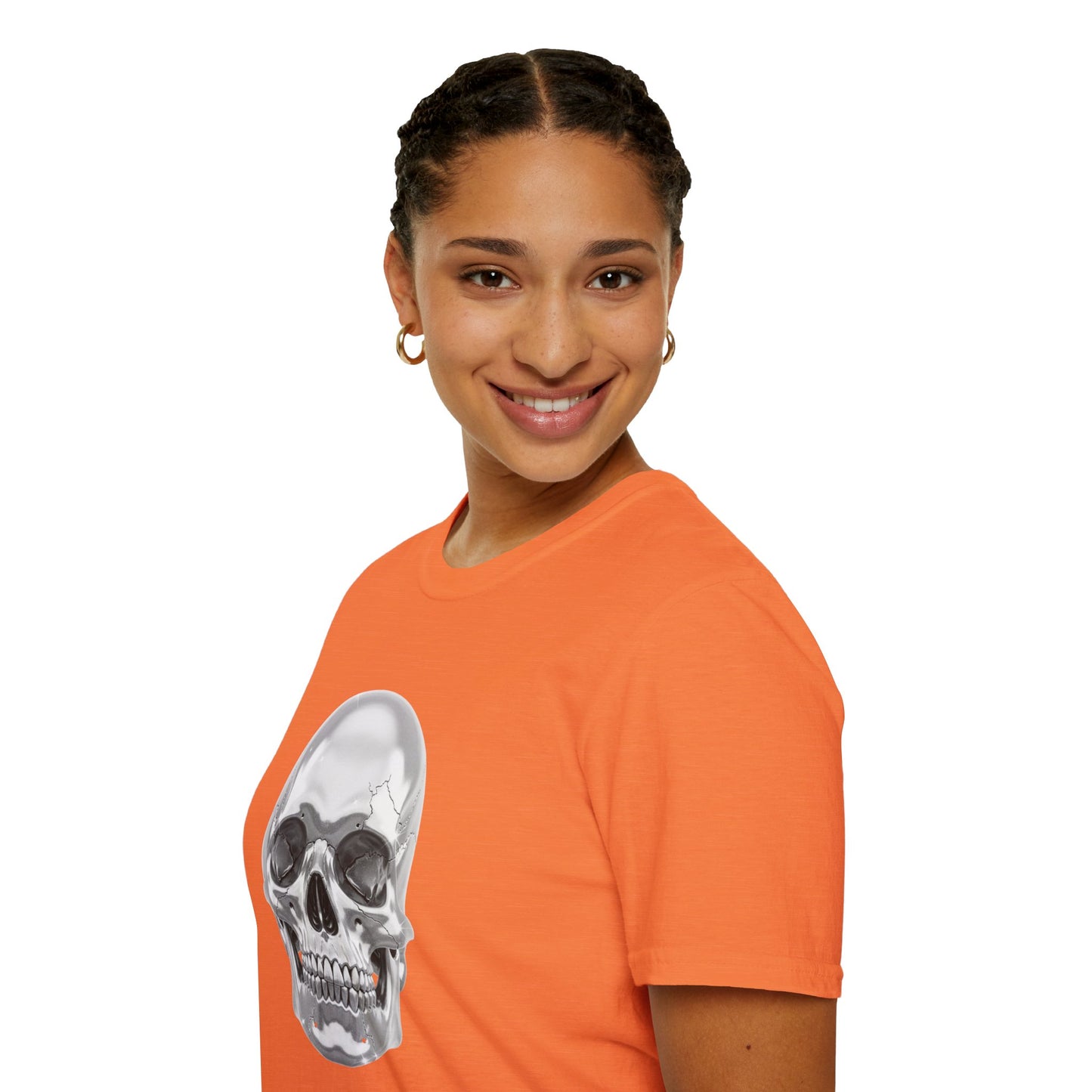 Chrome Skull Graphic Tee - Edgy Metallic Skull Shirt - Retro Rock Vibe, Dark Aesthetic, Unisex Cool Gift - Trendy Fashion Statement Top