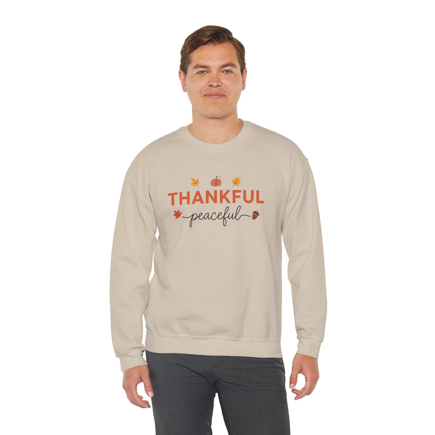 Thankful Peaceful Sweatshirt, Minimalist Fall Crewneck, Autumn Pumpkin Sweater, Thanksgiving Pullover, Cozy Seasonal Gratitude Gift