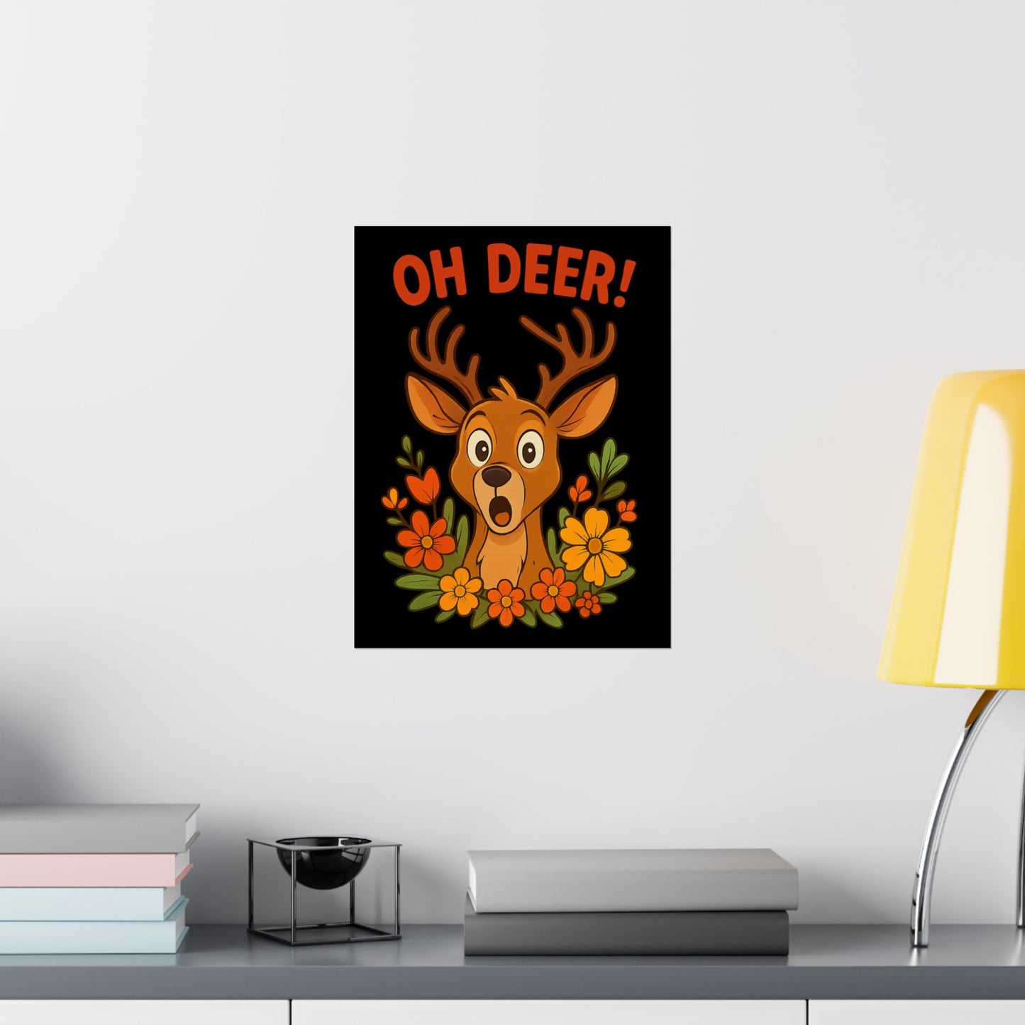 Vertical Poster - Startled Deer 'Oh Deer' Wildlife Decor Nature Decoration Funny Poster