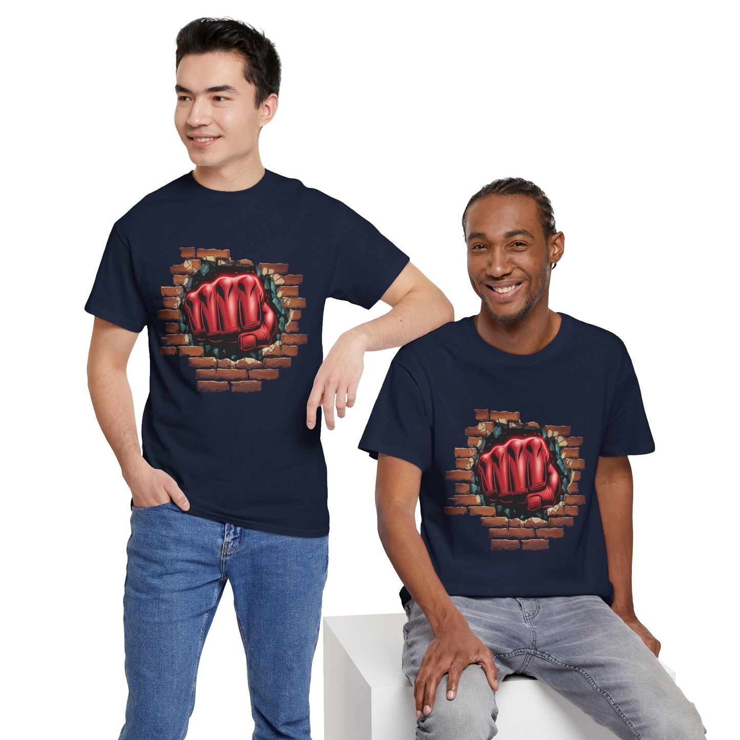 Impact Fist Graphic T-Shirt – Punch Through Brick Wall Design | Bold Streetwear Tee for Fighters, Gym & Edge-Lovers