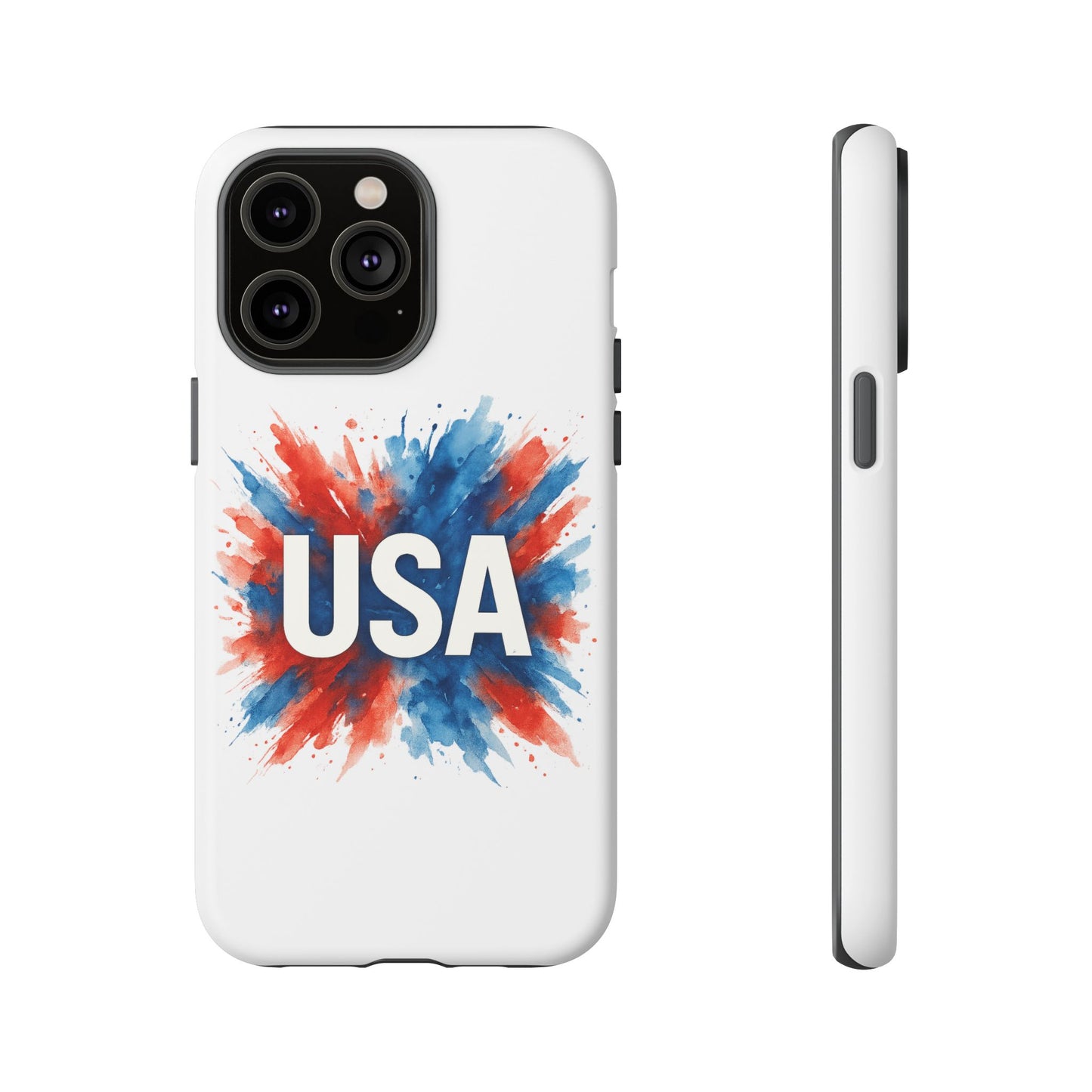 USA Splash iPhone Case - Patriotic Red White Blue Tough Cover, Dual-Layer Protection, 4th of July Memorial Day Gift