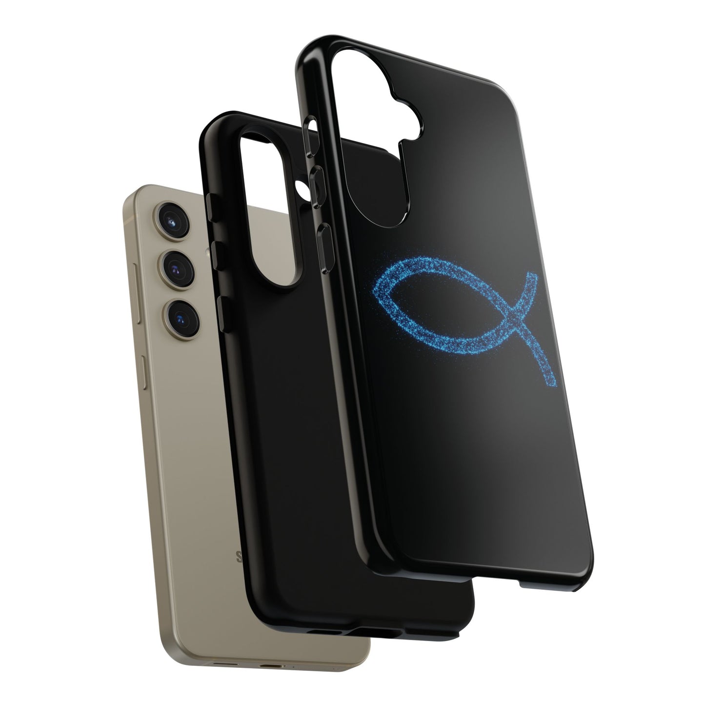 Blue Glitter Fish Symbol Samsung Phone Case - Durable & Stylish for Faith Enthusiasts