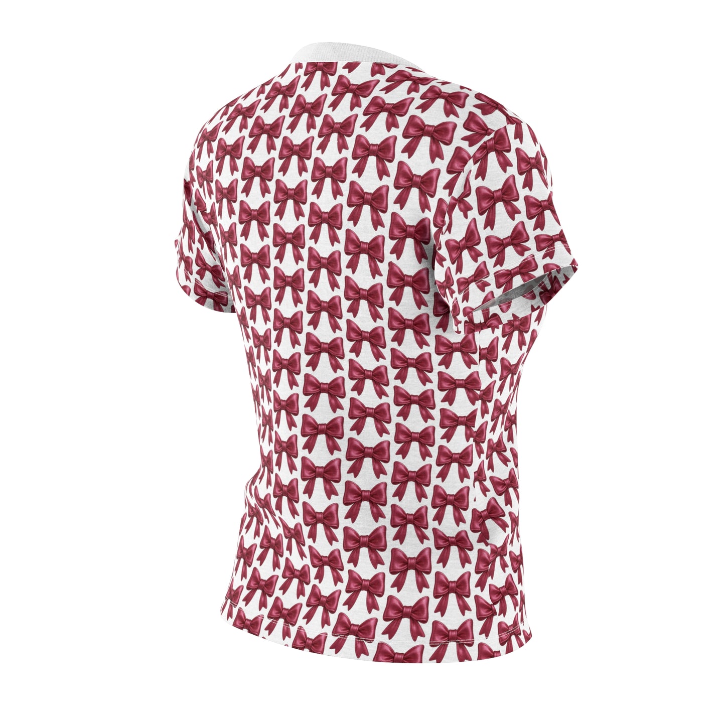 White-Stitch Bow Pattern Tee – Elegant Ribbon All-Over Print T-Shirt for Coquette Aesthetic Lovers – Feminine, Soft-Girl Friendly Gift Top