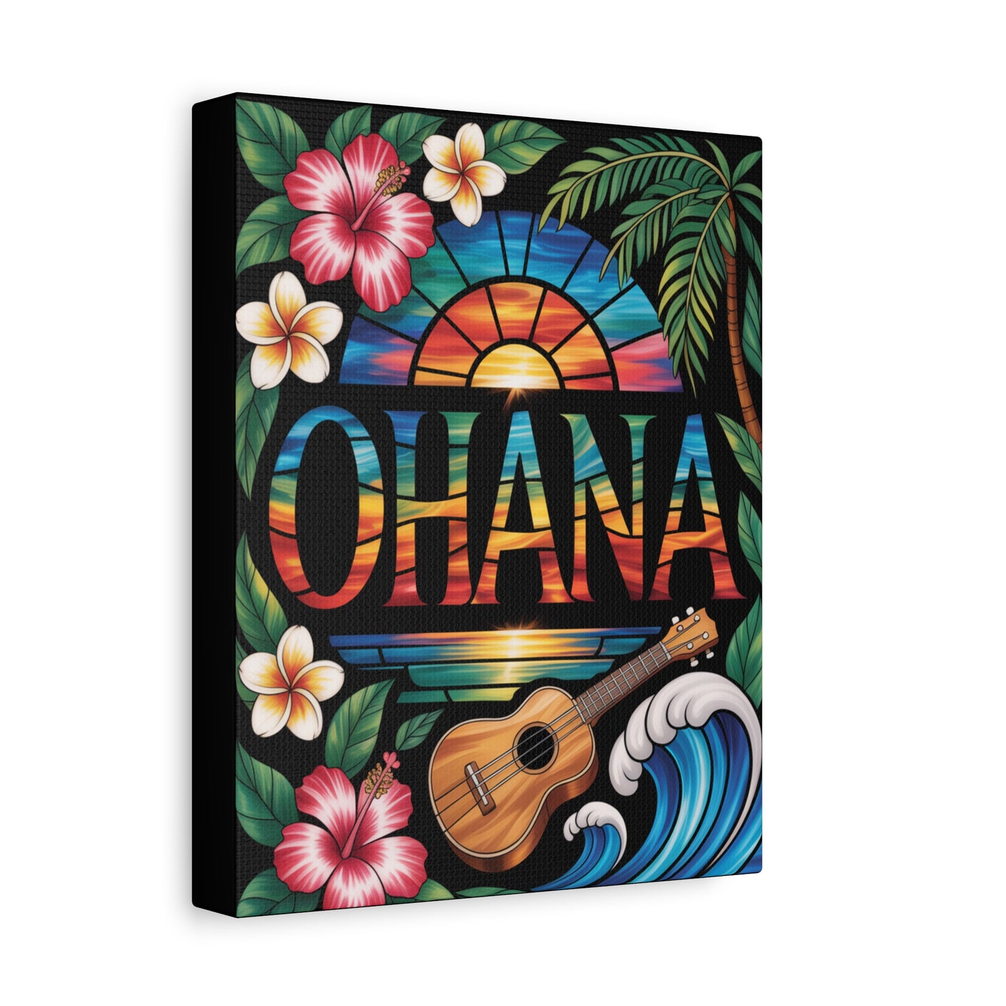 Ohana Canvas Wall Art - Hawaiian Tropical Sunset Print, Family Quote Home Decor, Aloha Vibes