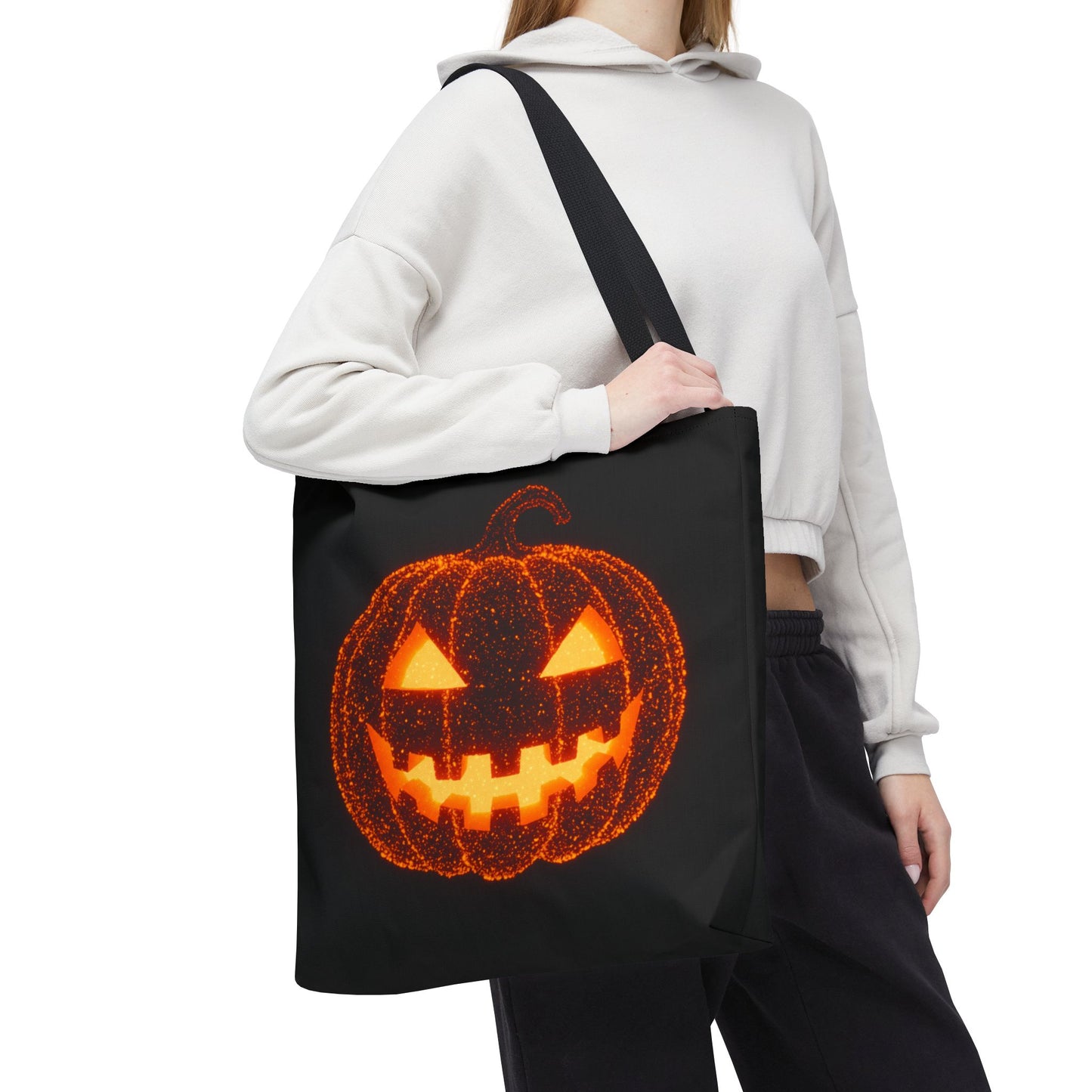 Glowing Pumpkin Tote Bag, Jack O Lantern Halloween Canvas Tote, Spooky Trick Or Treat Bag, Reusable Pumpkin Design Tote, Halloween Gift Bag