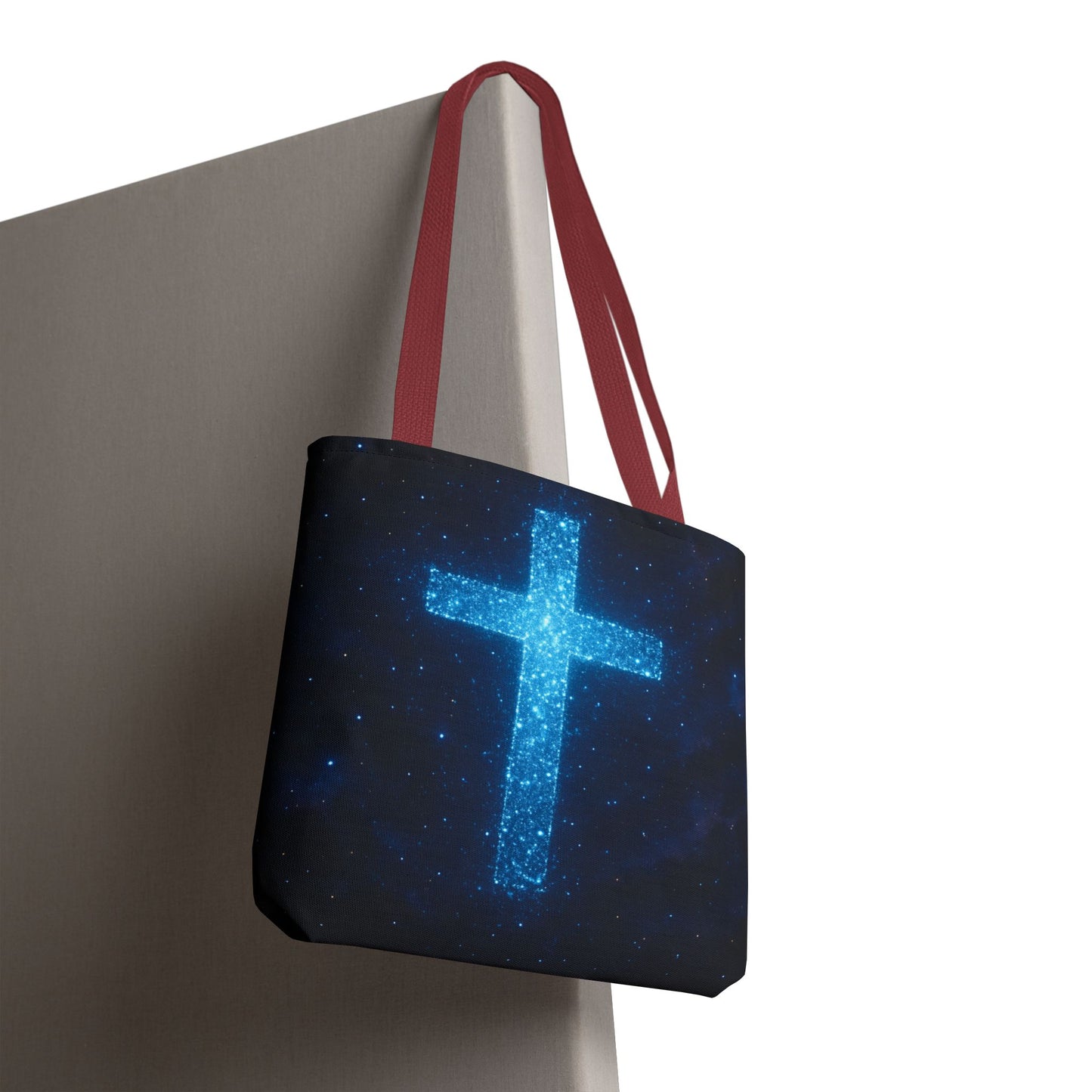 Sparkling Cross Tote Bag - Inspirational Blue Cosmic Bag Christian Tote Spiritual Bag Inspirational Tote Bag