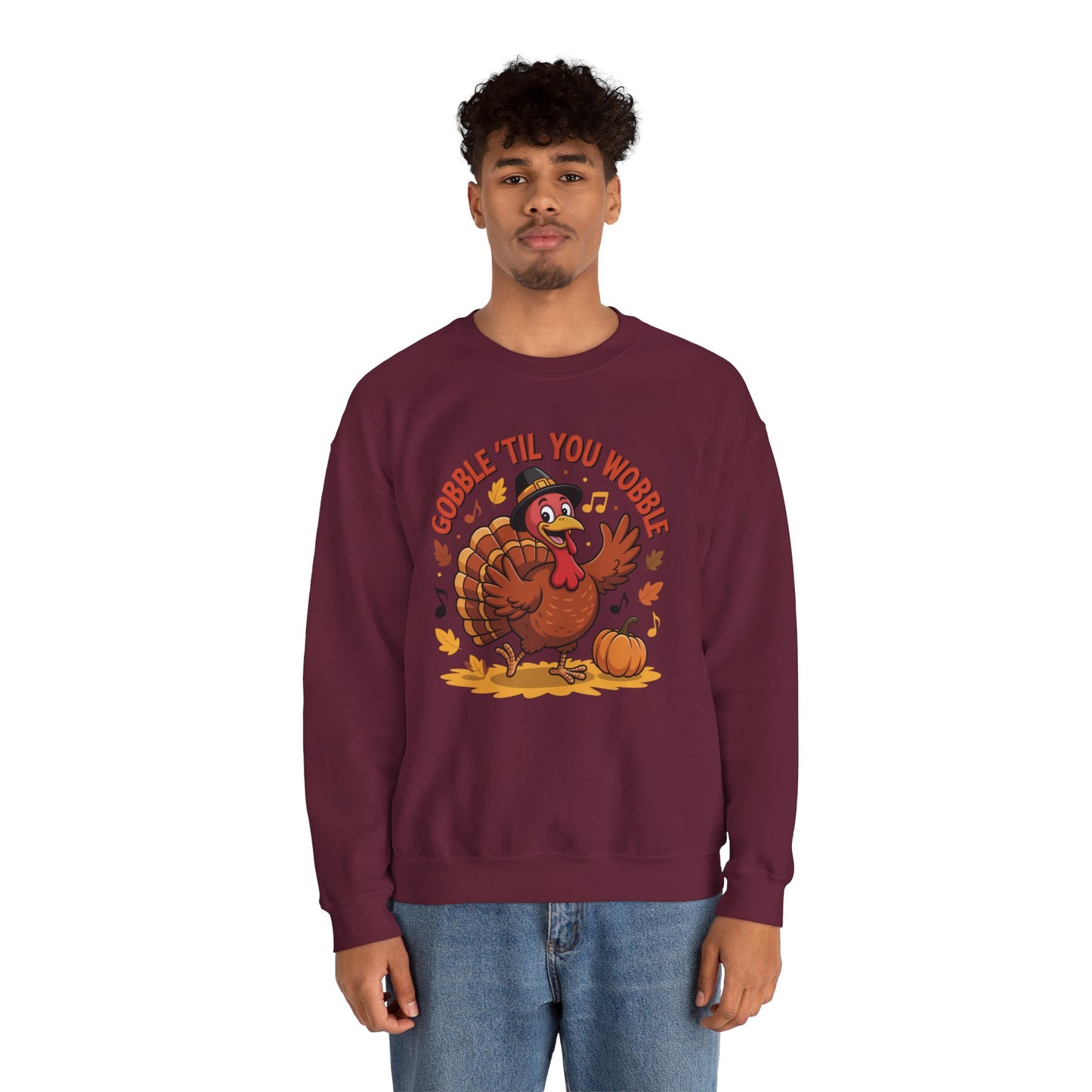 Gobble Til You Wobble Sweatshirt, Funny Cartoon Turkey Thanksgiving Crewneck, Dancing Turkey Fall Pullover, Cozy Friendsgiving Holiday Top
