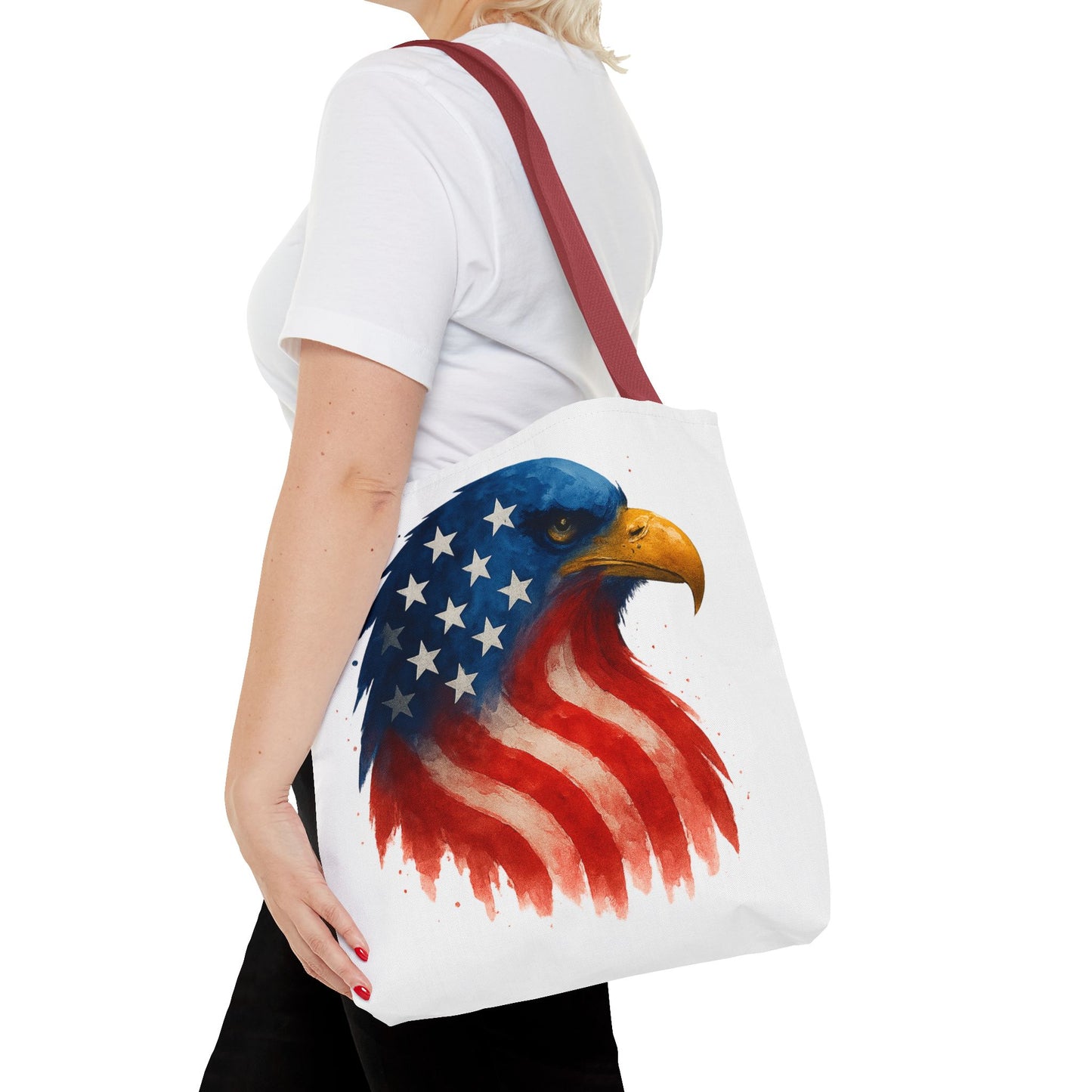 Patriotic Eagle Tote Bag USA Flag Canvas Carryall - Eco-Friendly Independence Day, Memorial Day Gift for Veterans, Reusable Shopping Bag