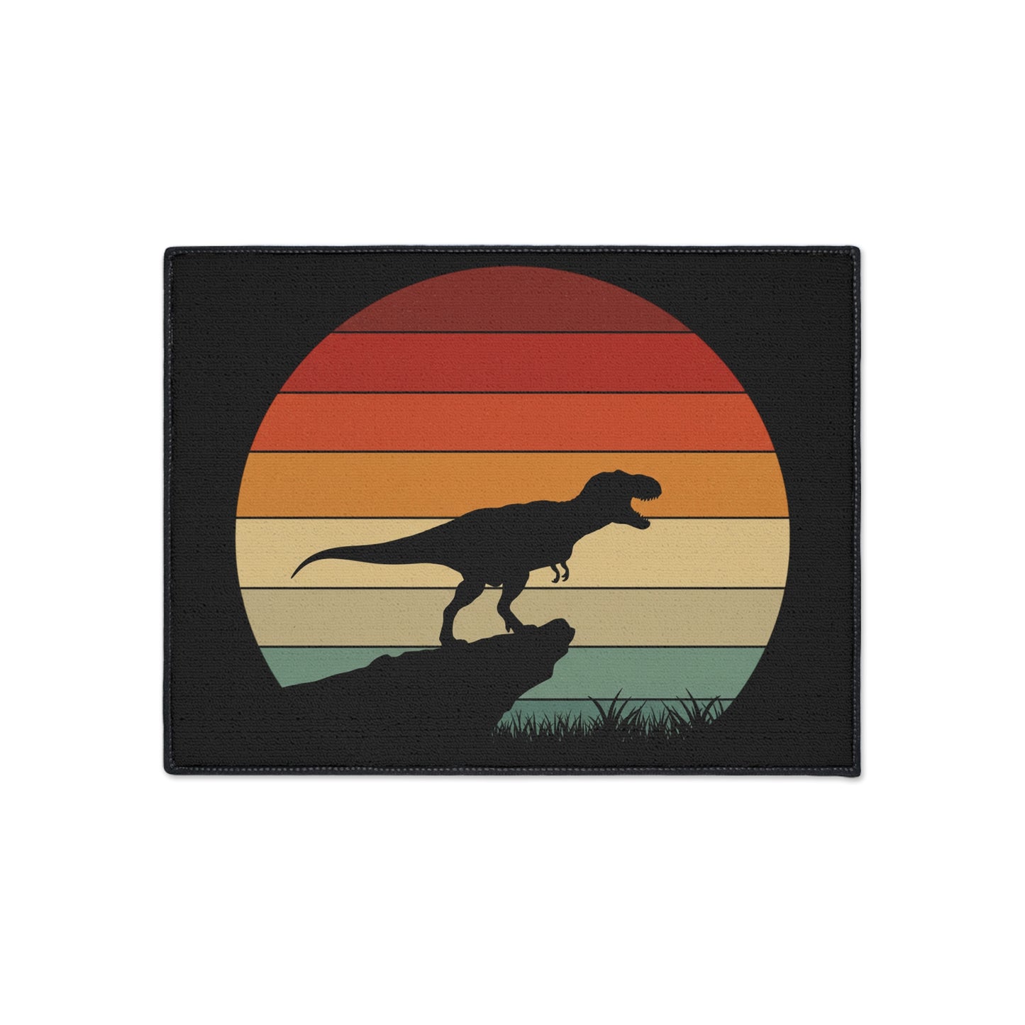 Retro T-Rex Sunset Floor Mat | Heavy Duty Playroom Rug - Non-Slip Dinosaur Entrance Mat for Kids Room, Home, Nursery Decor