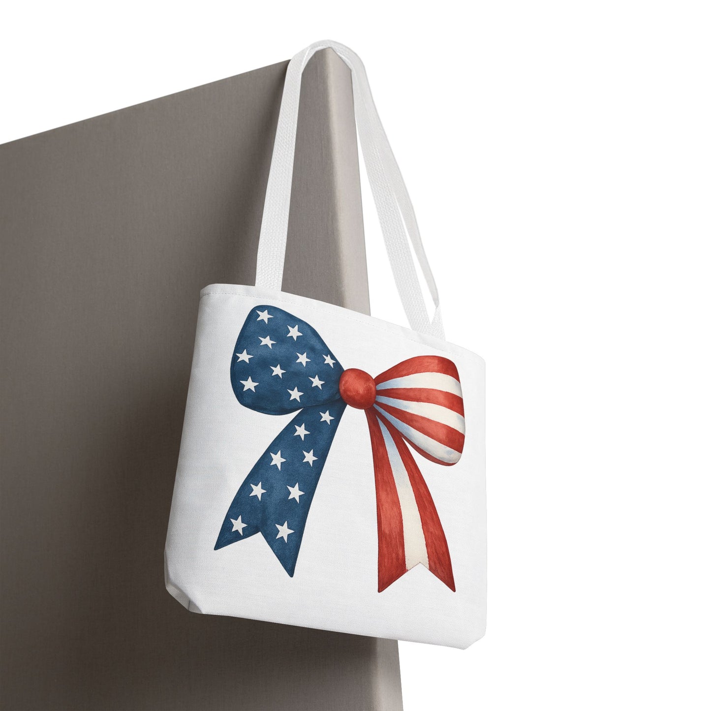 Patriotic Bow Tote Bag | 4th of July Reusable Bag | American Flag Tote | USA Stars Stripes Bag | Independence Day Gift | USA Market Bag