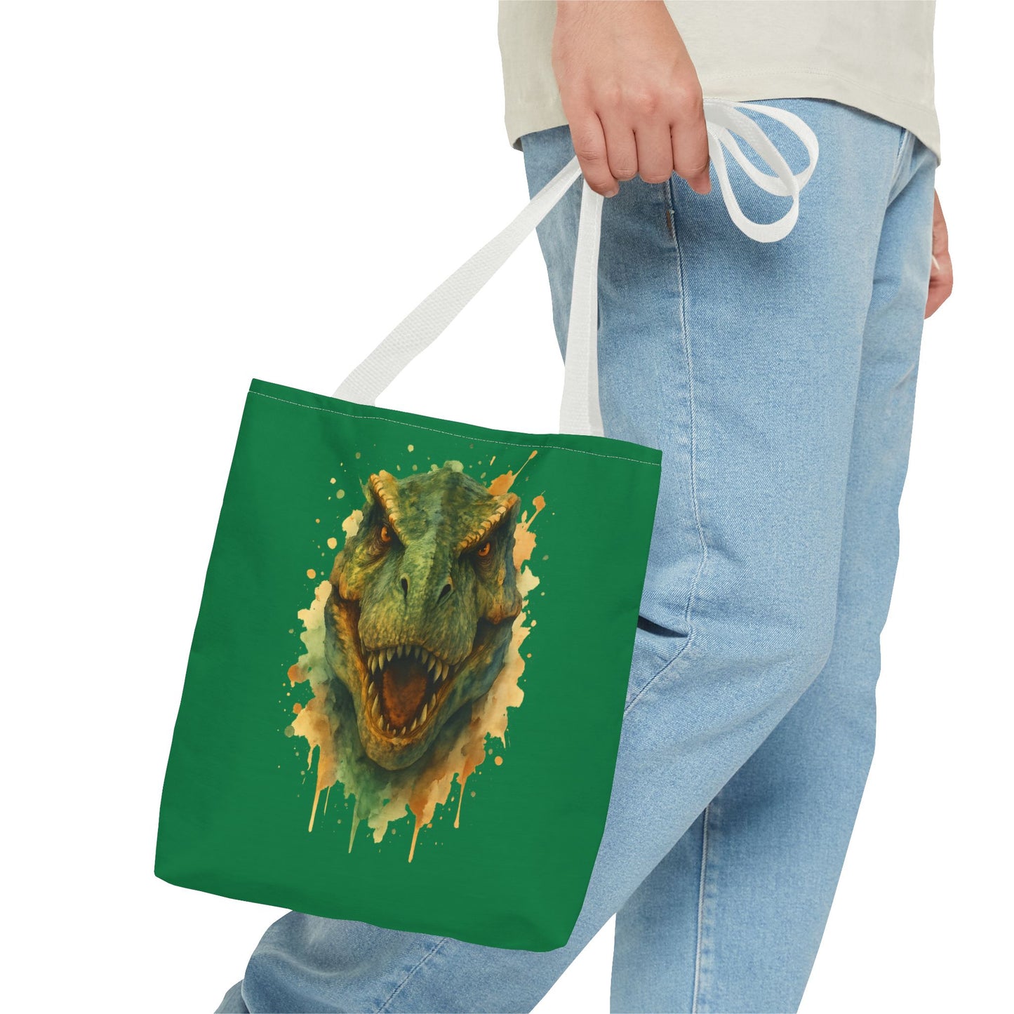 Watercolor T-Rex Tote Bag - Eco Canvas Dino Shopper, Dinosaur Lover Gift, Book Bag, Reusable Grocery Tote - Aesthetic Paleontology Art