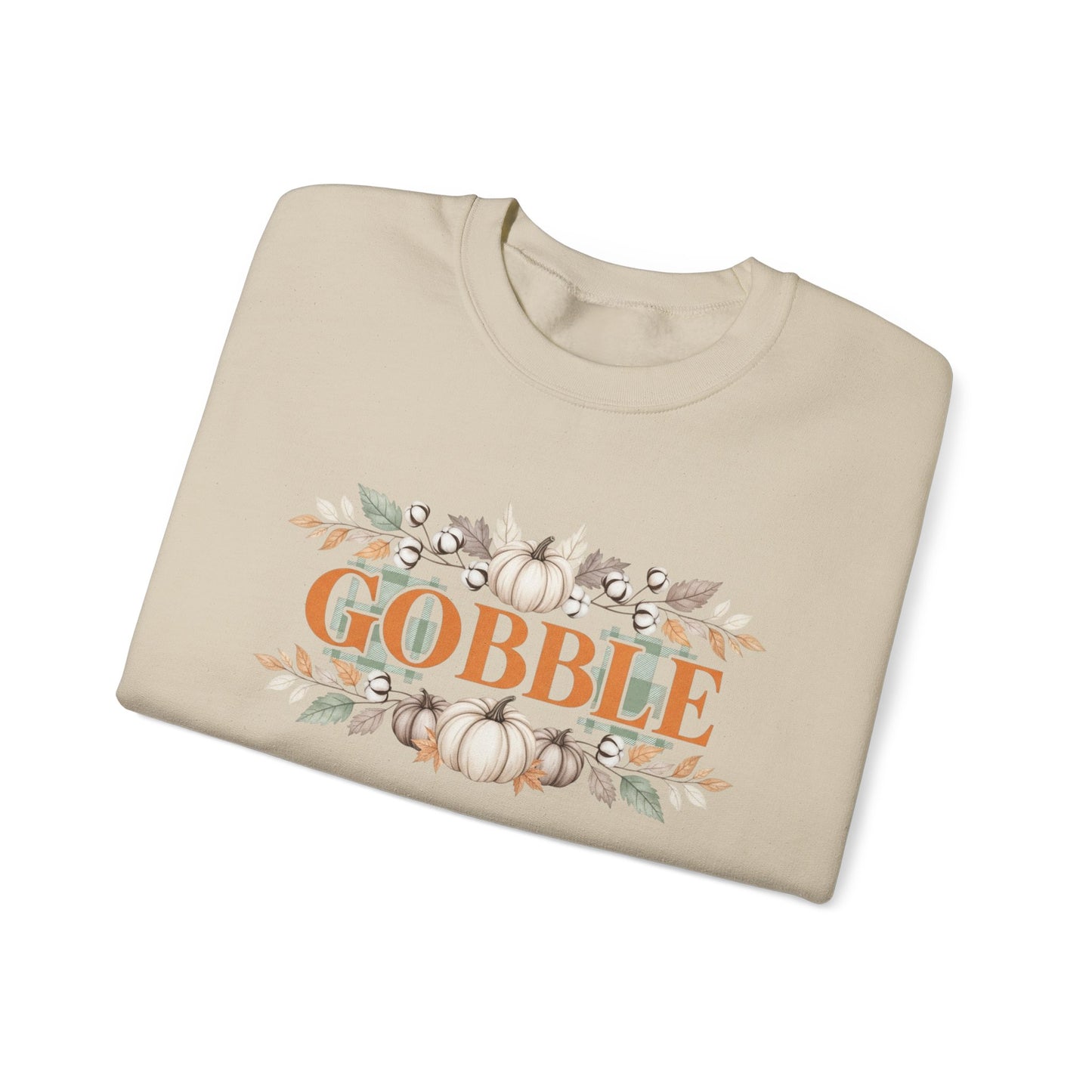 Gobble Thanksgiving Sweatshirt, Neutral Fall Pumpkin Crewneck, Autumn Cotton Stems Leaves Pullover, Cozy Rustic Thanksgiving Top