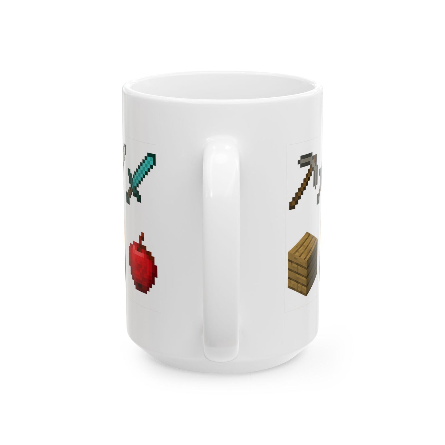 Pixel Survival Gamer Mug – Block Builder Adventure Coffee Cup with 8-Bit Tools, Swords, Torch & Apple | Funny Gaming Gift for Fans
