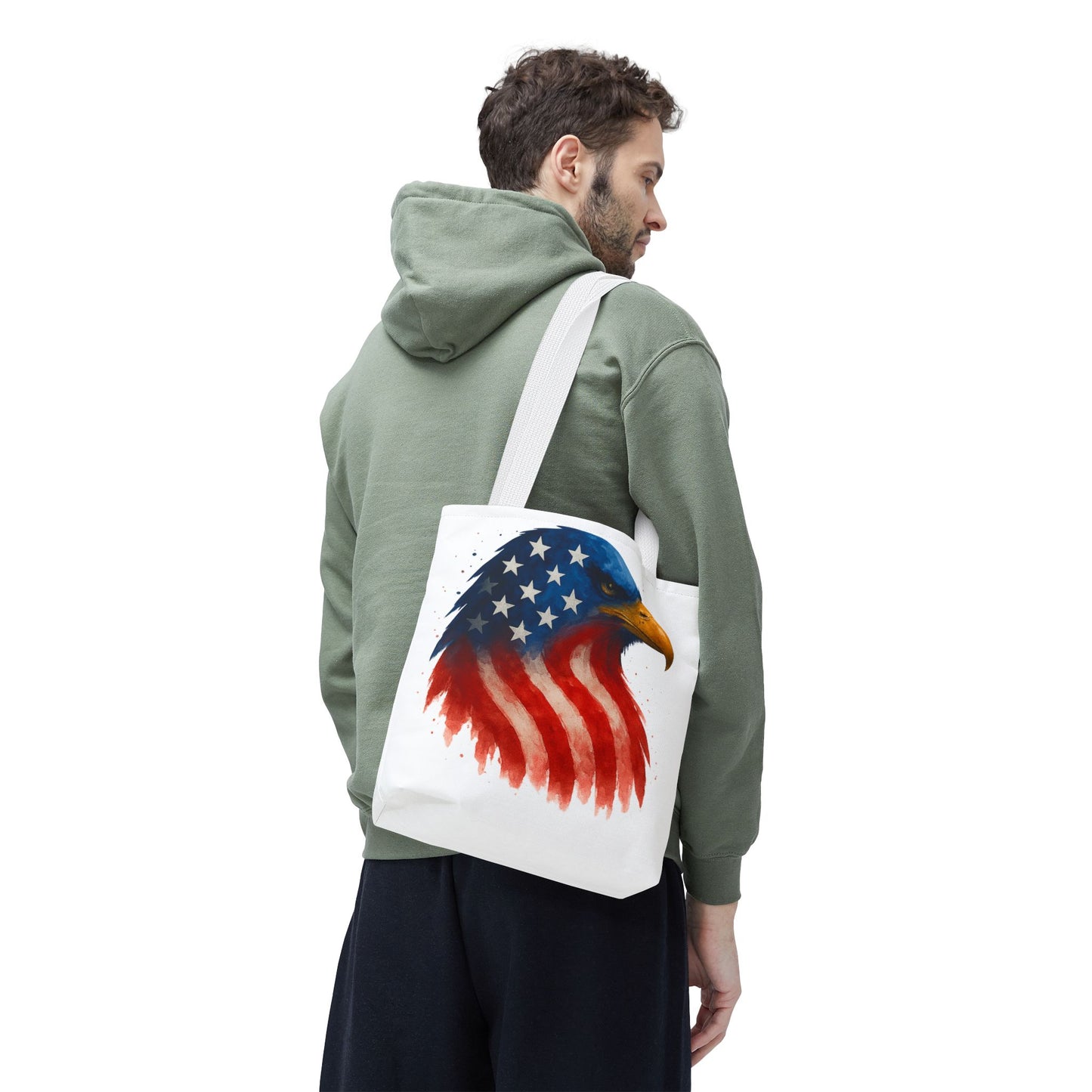 Patriotic Eagle Tote Bag USA Flag Canvas Carryall - Eco-Friendly Independence Day, Memorial Day Gift for Veterans, Reusable Shopping Bag
