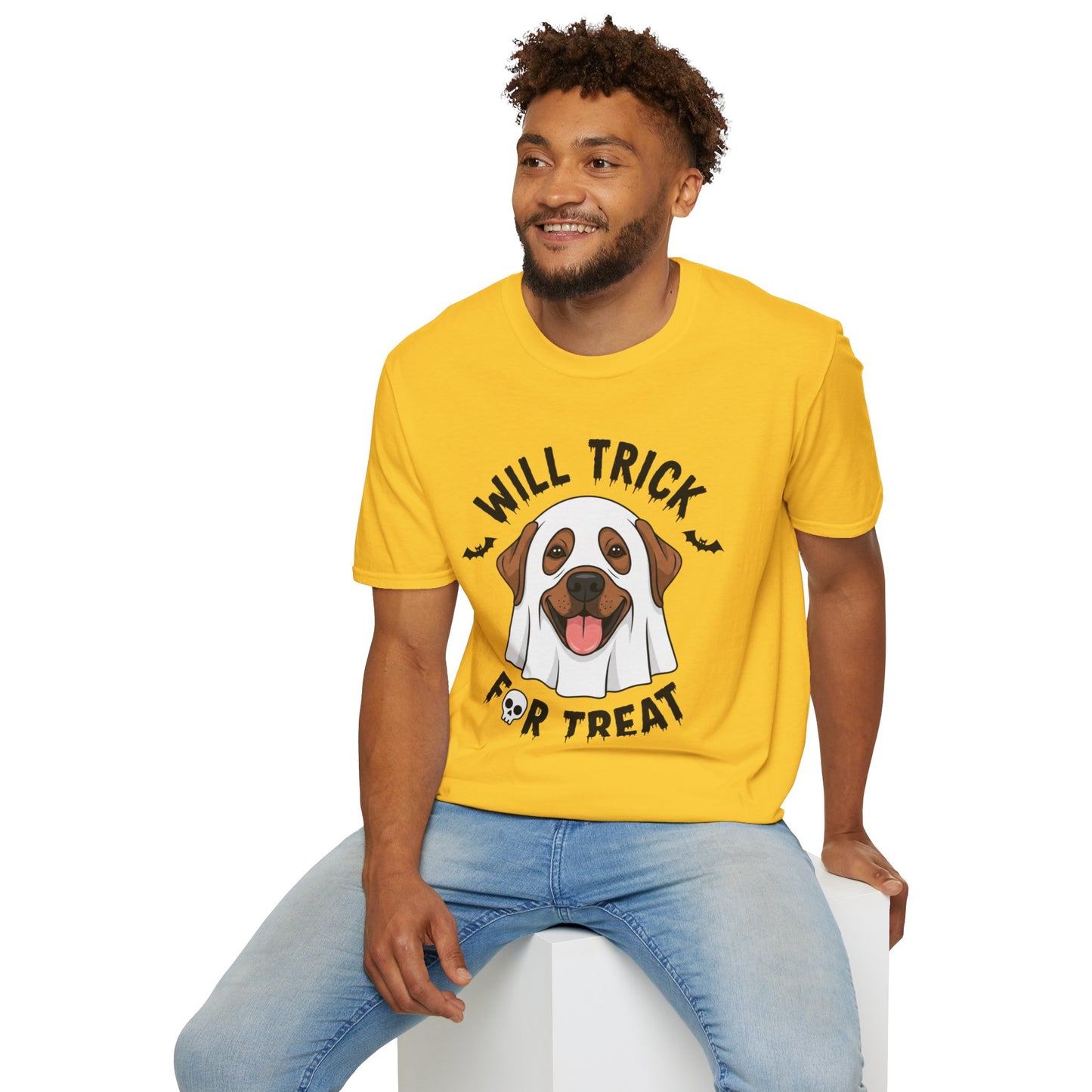Will Trick for Treat Ghost Dog Halloween T-Shirt | Funny Spooky Dog Tee | Trick or Treat Pup Graphic Tee | Cute Fall Gift for Dog Lovers