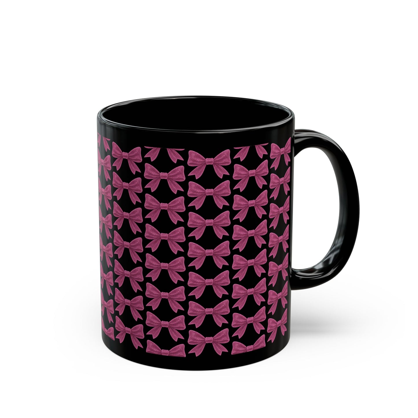 Mug with Sparkling Pink Bow Pattern Feminine Cup Unique Decor Black Pink Kitchen Mug