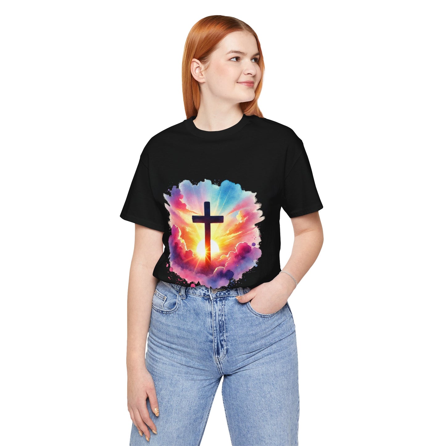 Faith Cross Sunburst Christian Tee | Inspirational Christian T-Shirt | Colorful Sunrise Cross Shirt | Faith Gifts for Women Men