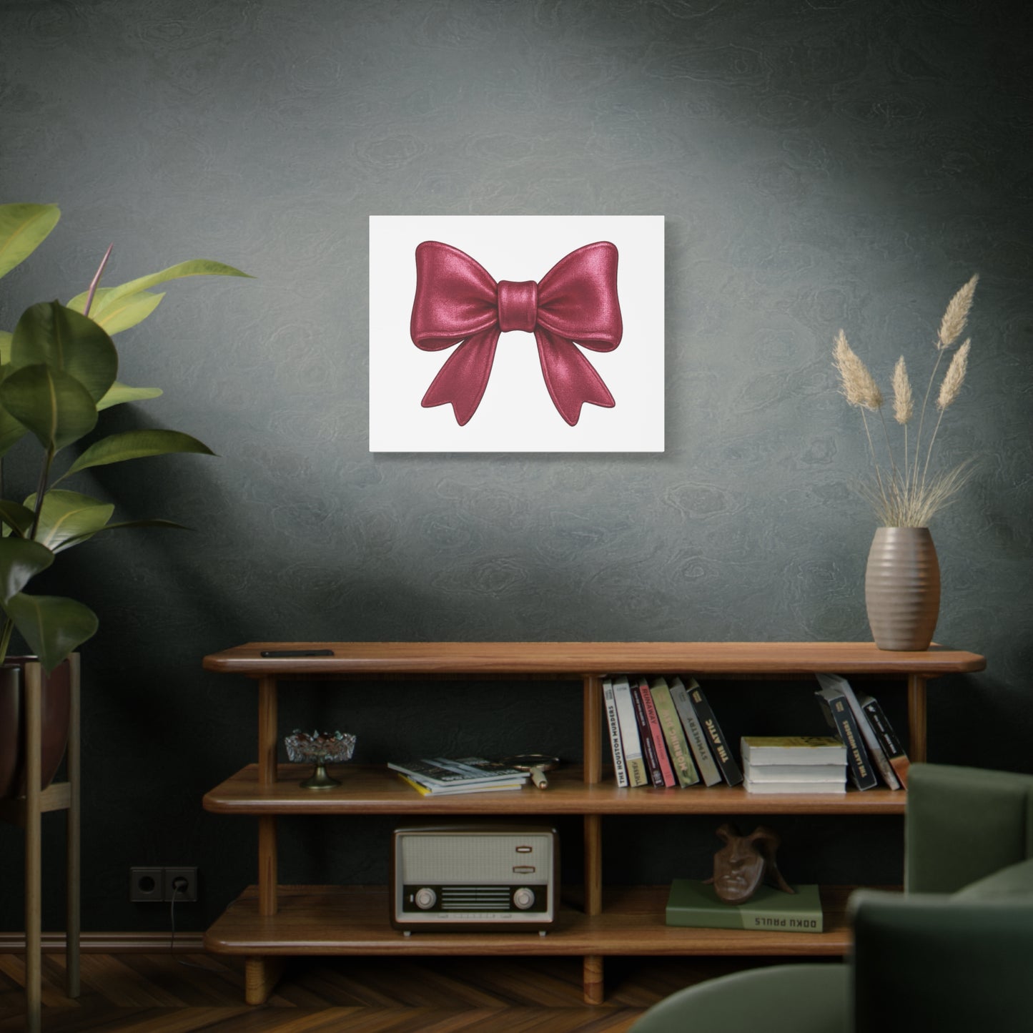 Red Bow Canvas Wall Art – Modern Christmas Decor, Gift for Her, Glam Room Wall Print, Elegant Ribbon Artwork
