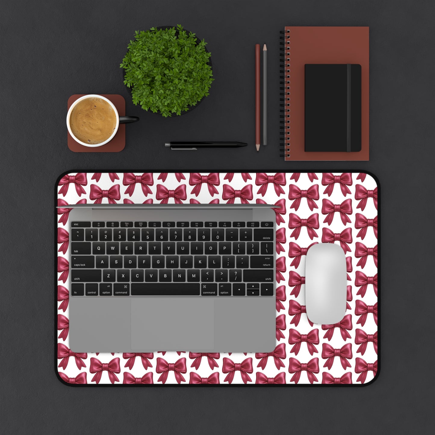 Pink Bow Desk Mat - Cute Aesthetic Mouse Pad for Office or Gaming Setup | Girly Large Mouse Pad Gift for Her
