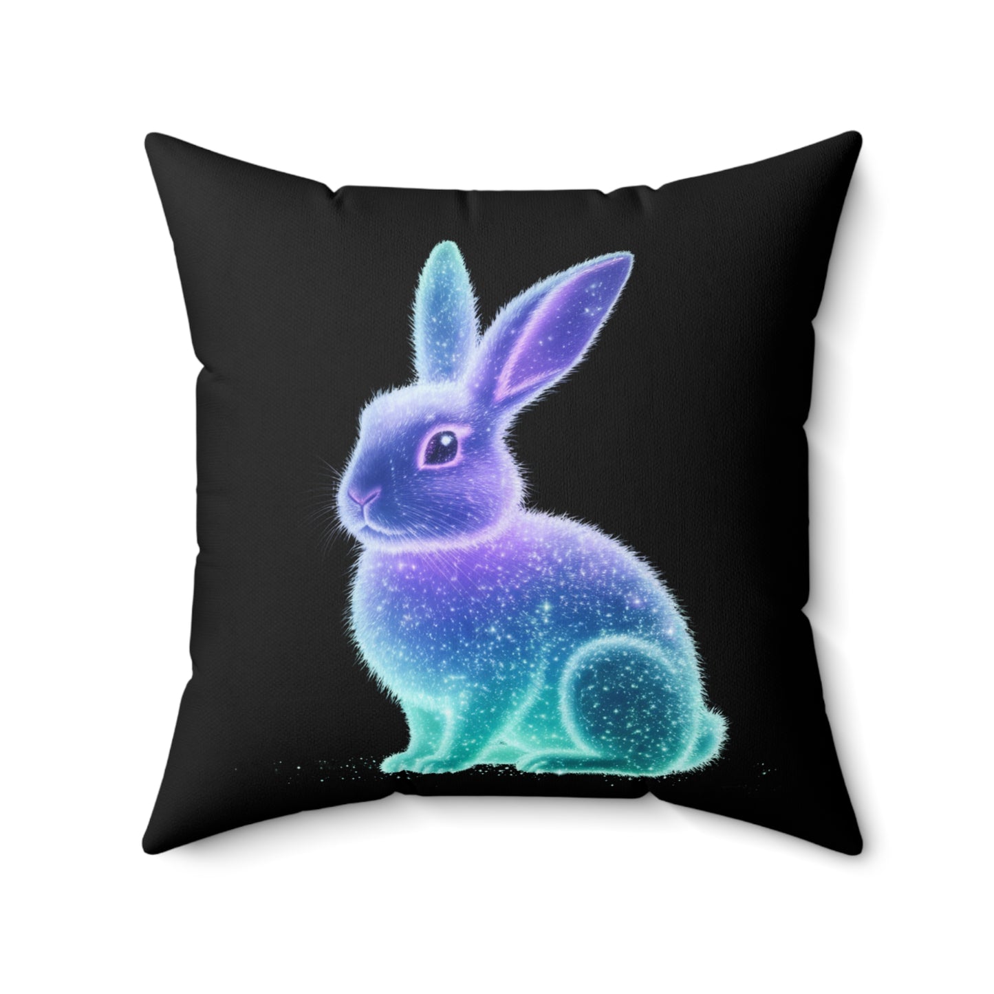 Square Pillow with Bioluminescent Easter Bunny Design