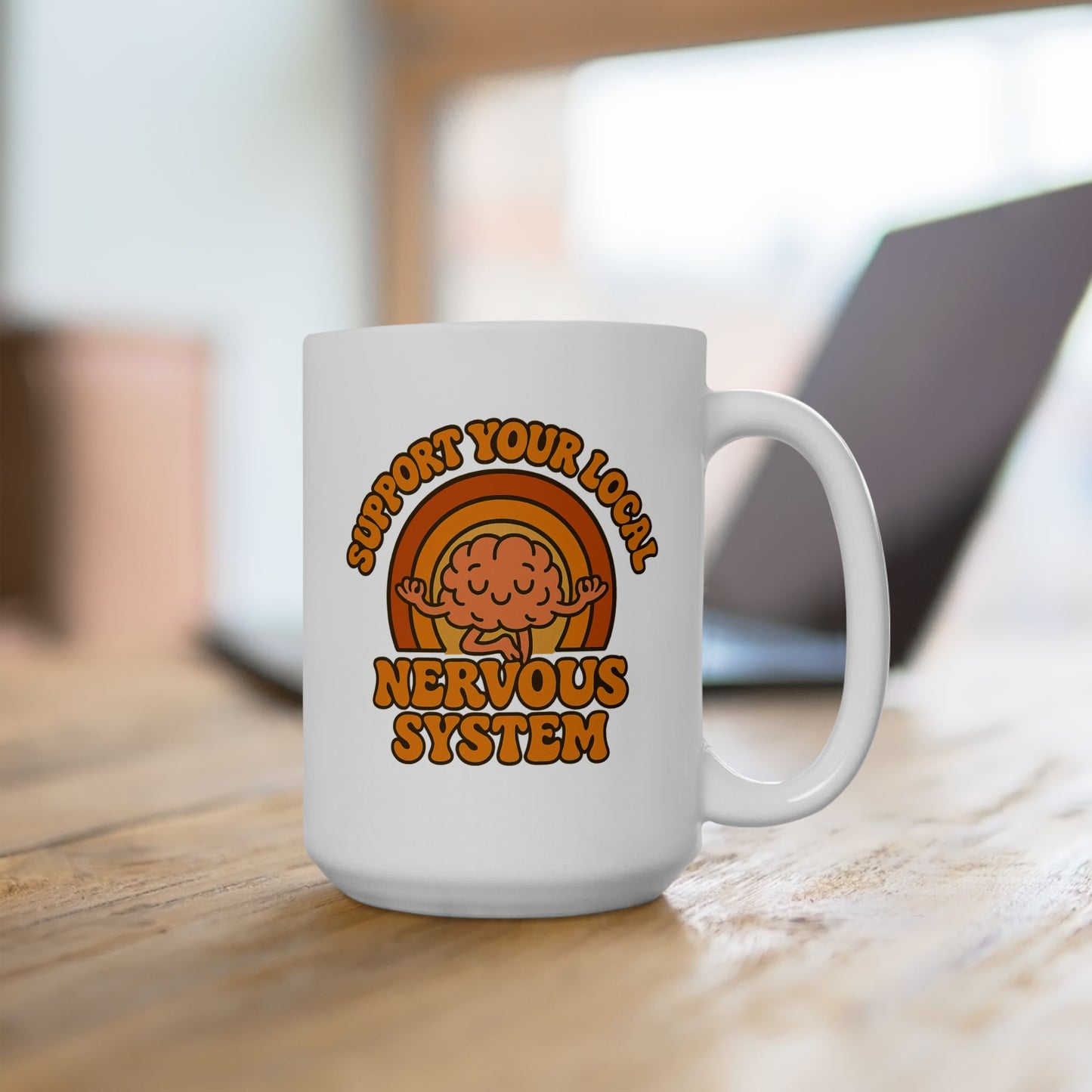 Support Your Local Nervous System Mug | Funny Brain Coffee Cup, Mental Health Gift, Retro Neurodiversity Humor Tea Mug for Self Care