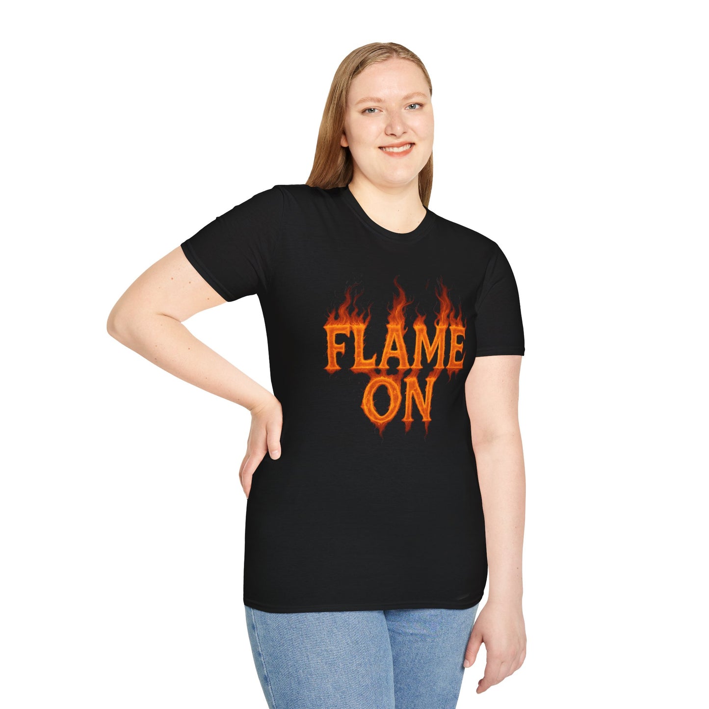 Flame On Fire Typography Shirt - Superhero Fan Gift, Personalized Fiery Slogan Tee, Comic Style Flame Letter T-Shirt, Flame Lover Shirt