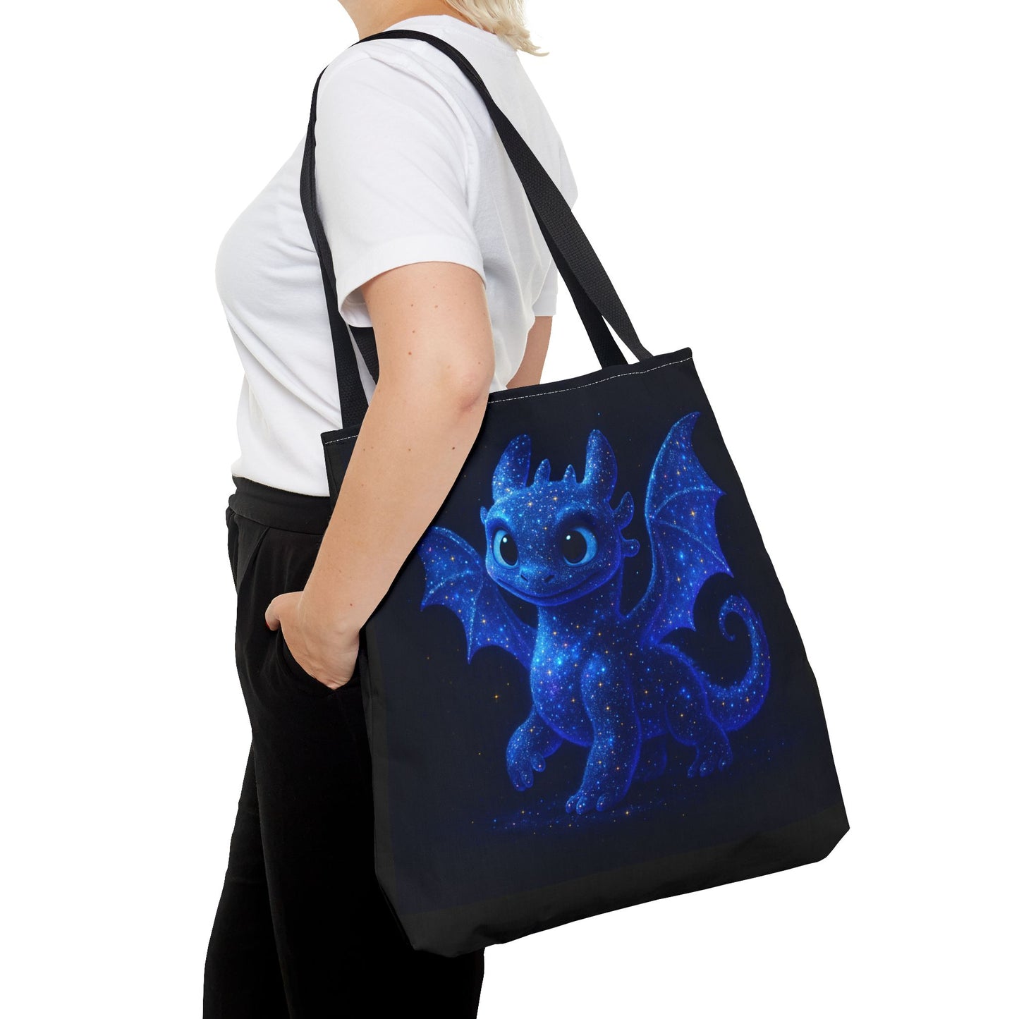 Galaxy Dragon Tote Bag, Cosmic Blue Dragon Shoulder Bag With Starry Night Design, Fantasy Art Reusable Tote For Gifts And Everyday Use