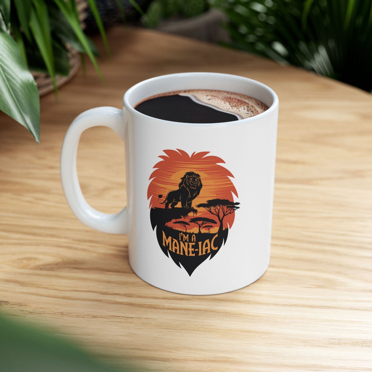 I’m a Mane-iac Lion Mug – Funny Animal Pun Coffee Cup – Safari Wildlife Gift for Him, Her, Kids – Bold Jungle Kitchen Decor