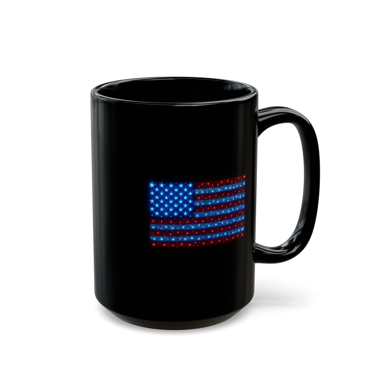 American Flag Coffee Mug – Black Ceramic USA Patriotic Cup, Red White Blue Stars & Stripes Design | 11oz 15oz Gift for Veterans, 4th of July